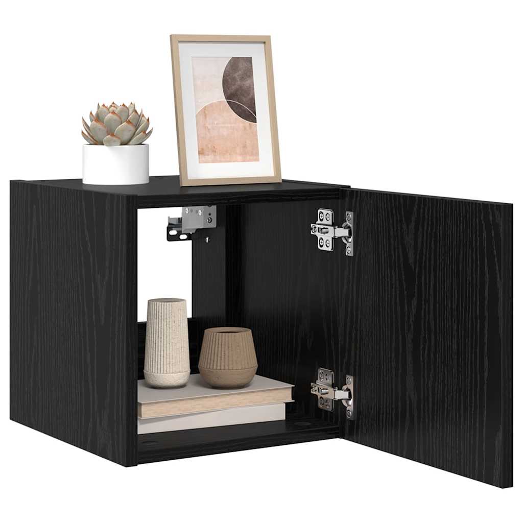 TV Wandkast met LED Zwart Eiken 30,5 x 35 x 30 cm Bewerkt hout is nu te koop bij PeponiXL, paradijselijk wonen!