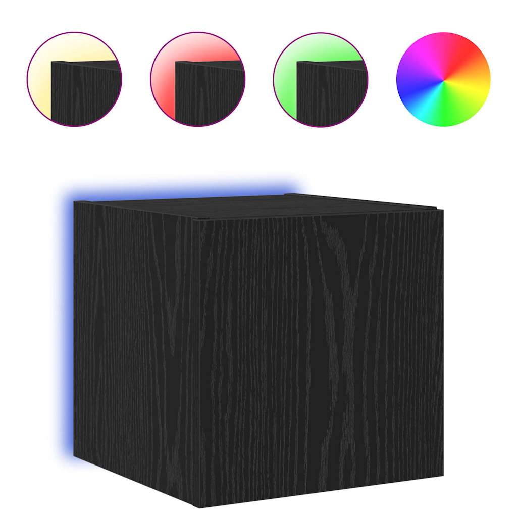 TV Wandkast met LED Zwart Eiken 30,5 x 35 x 30 cm Bewerkt hout is nu te koop bij PeponiXL, paradijselijk wonen!
