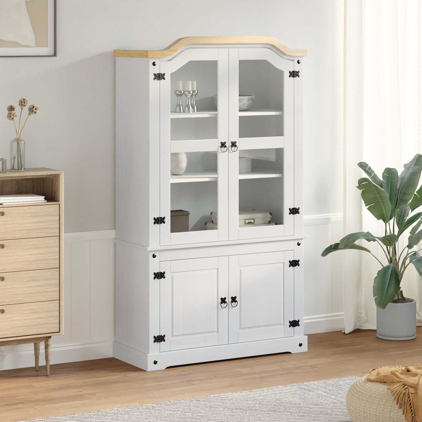 Vitrinekast Wit 103,5 x 42 x 180 cm Massief grenenhout is nu te koop bij PeponiXL, paradijselijk wonen!