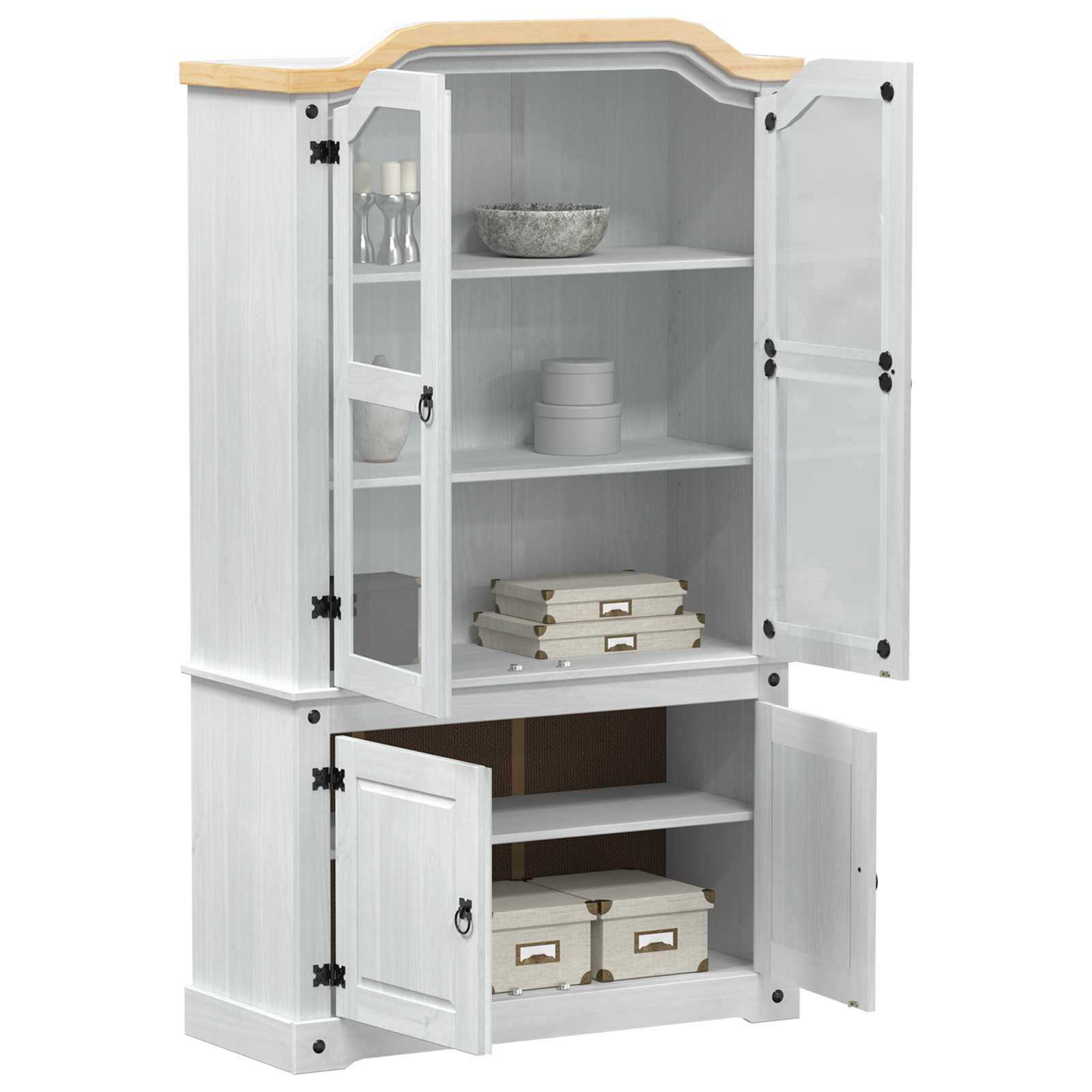 Vitrinekast Wit 103,5 x 42 x 180 cm Massief grenenhout is nu te koop bij PeponiXL, paradijselijk wonen!