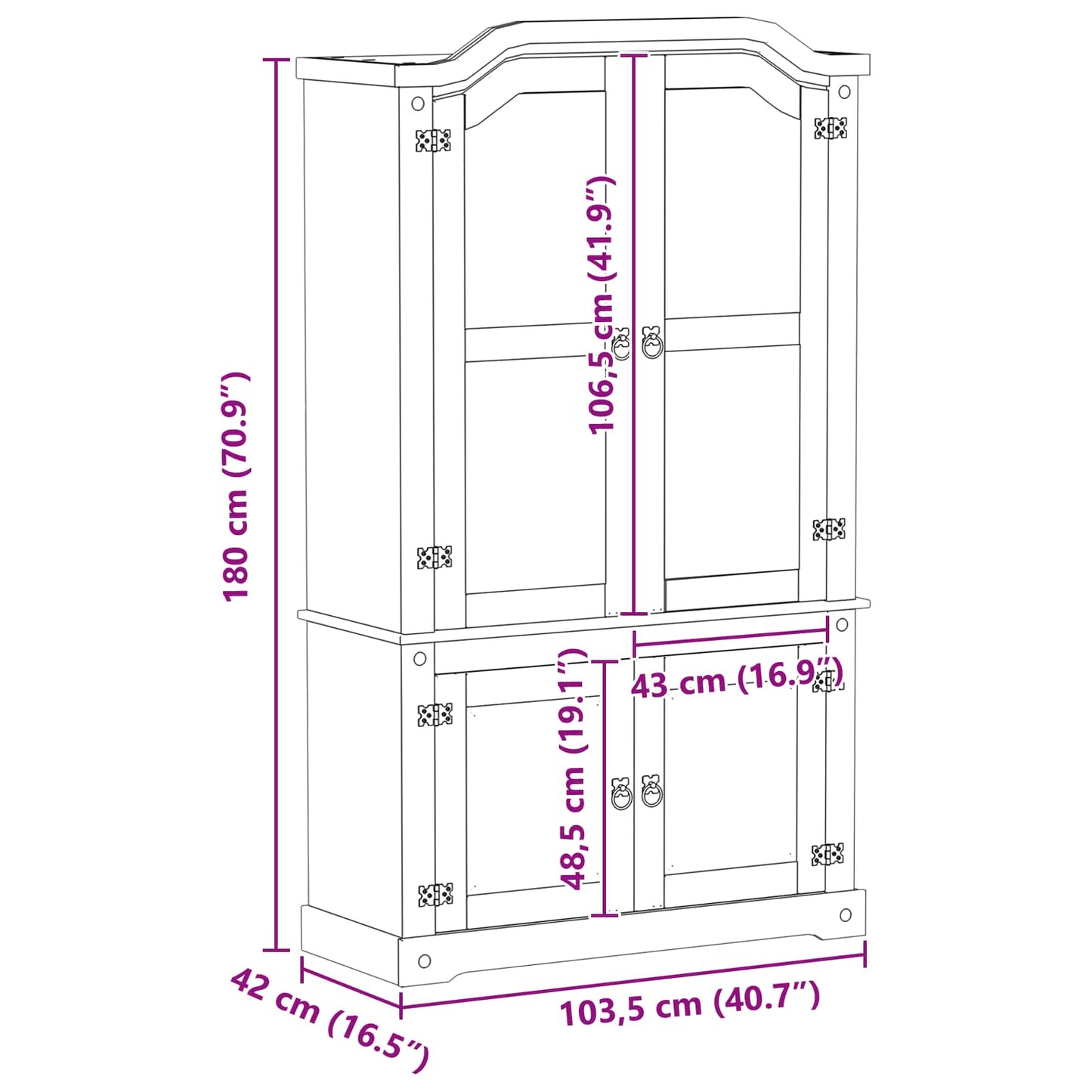 Vitrinekast Wit 103,5 x 42 x 180 cm Massief grenenhout is nu te koop bij PeponiXL, paradijselijk wonen!