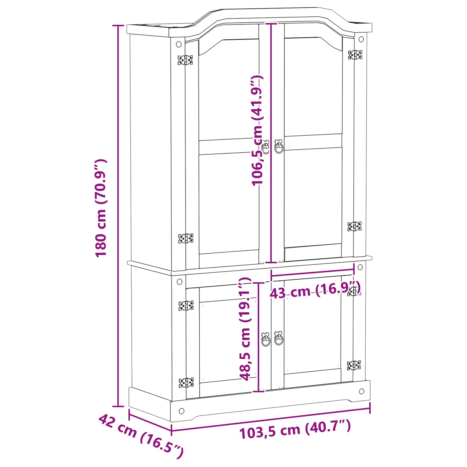 Vitrinekast Wit 103,5 x 42 x 180 cm Massief grenenhout is nu te koop bij PeponiXL, paradijselijk wonen!