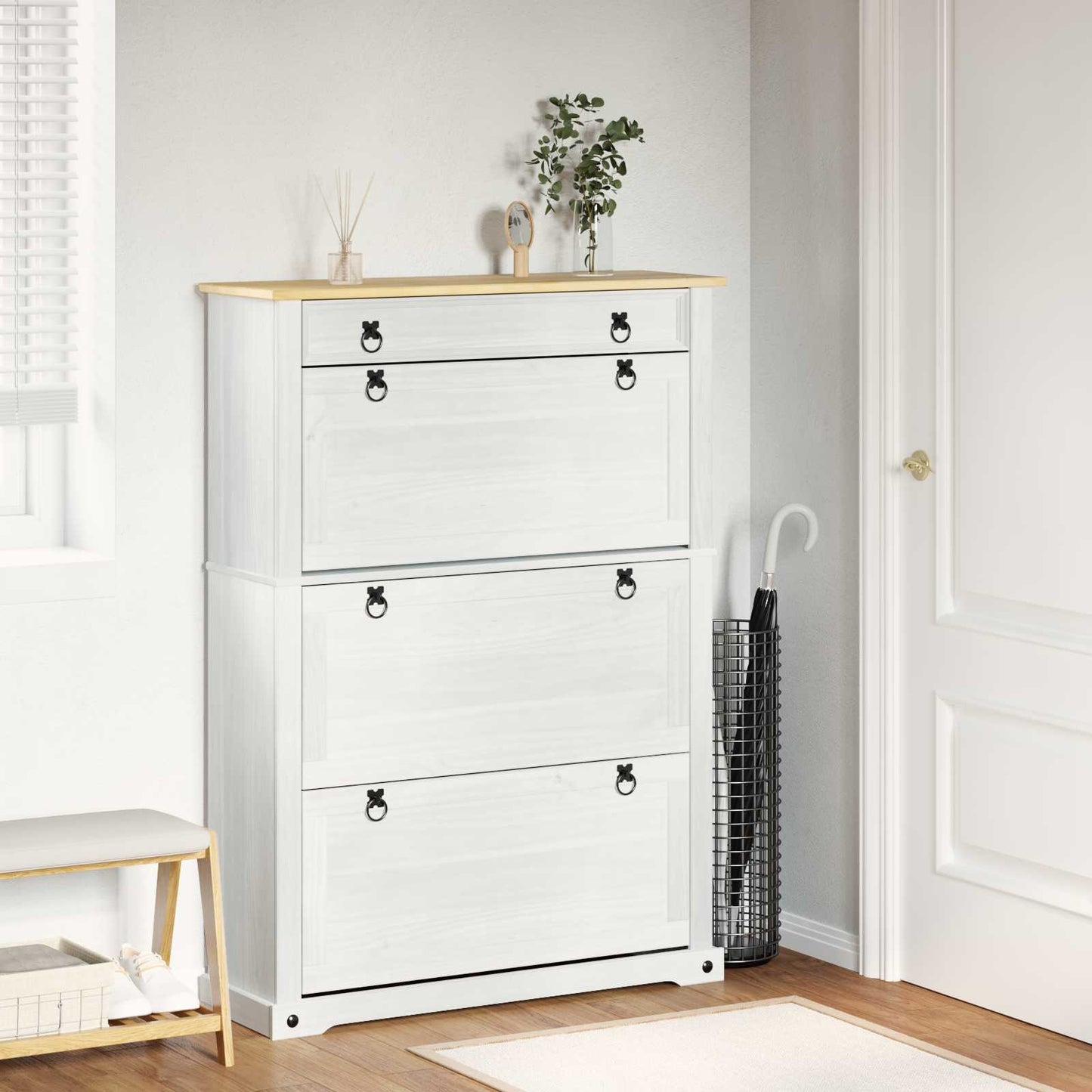 Schoenenkast Corona Wit 99 x 32 x 138 cm Massief grenenhout is nu te koop bij PeponiXL, paradijselijk wonen!