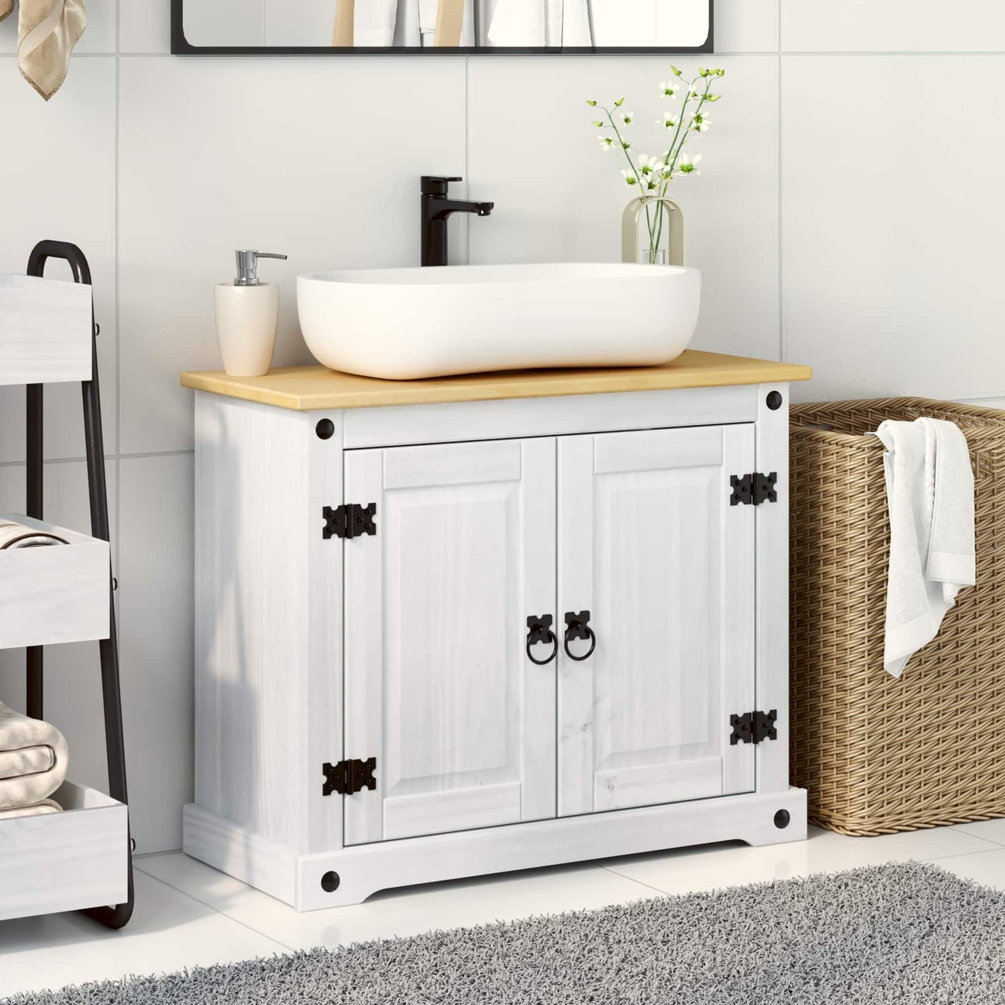 Wastafelkast met plank Wit 73 x 33 x 60 cm Massief grenenhout is nu te koop bij PeponiXL, paradijselijk wonen!