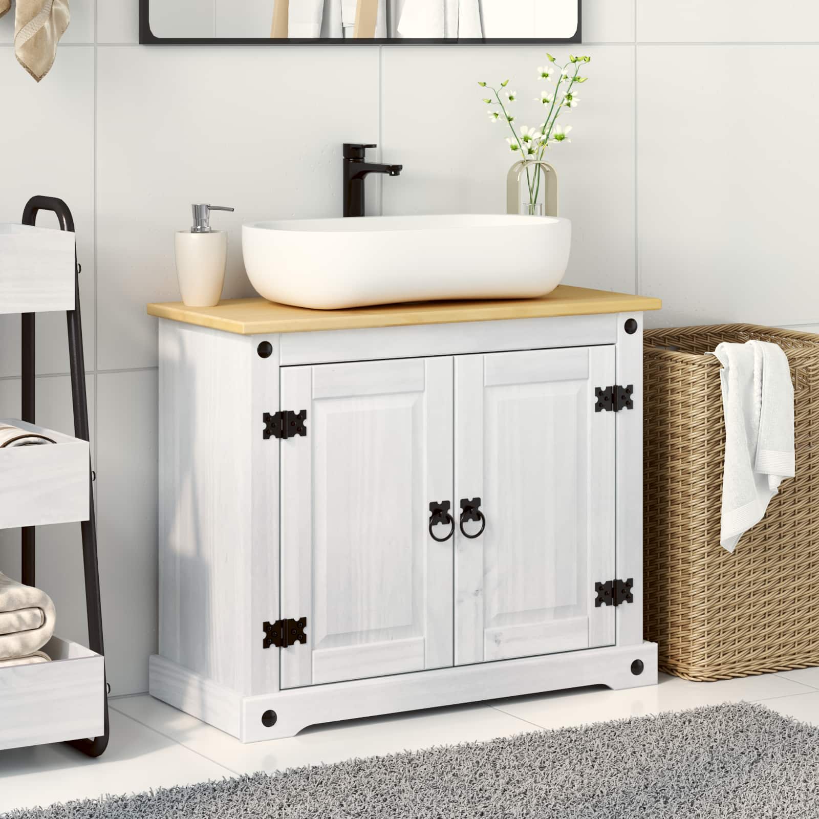 Wastafelkast met plank Wit 73 x 33 x 60 cm Massief grenenhout is nu te koop bij PeponiXL, paradijselijk wonen!