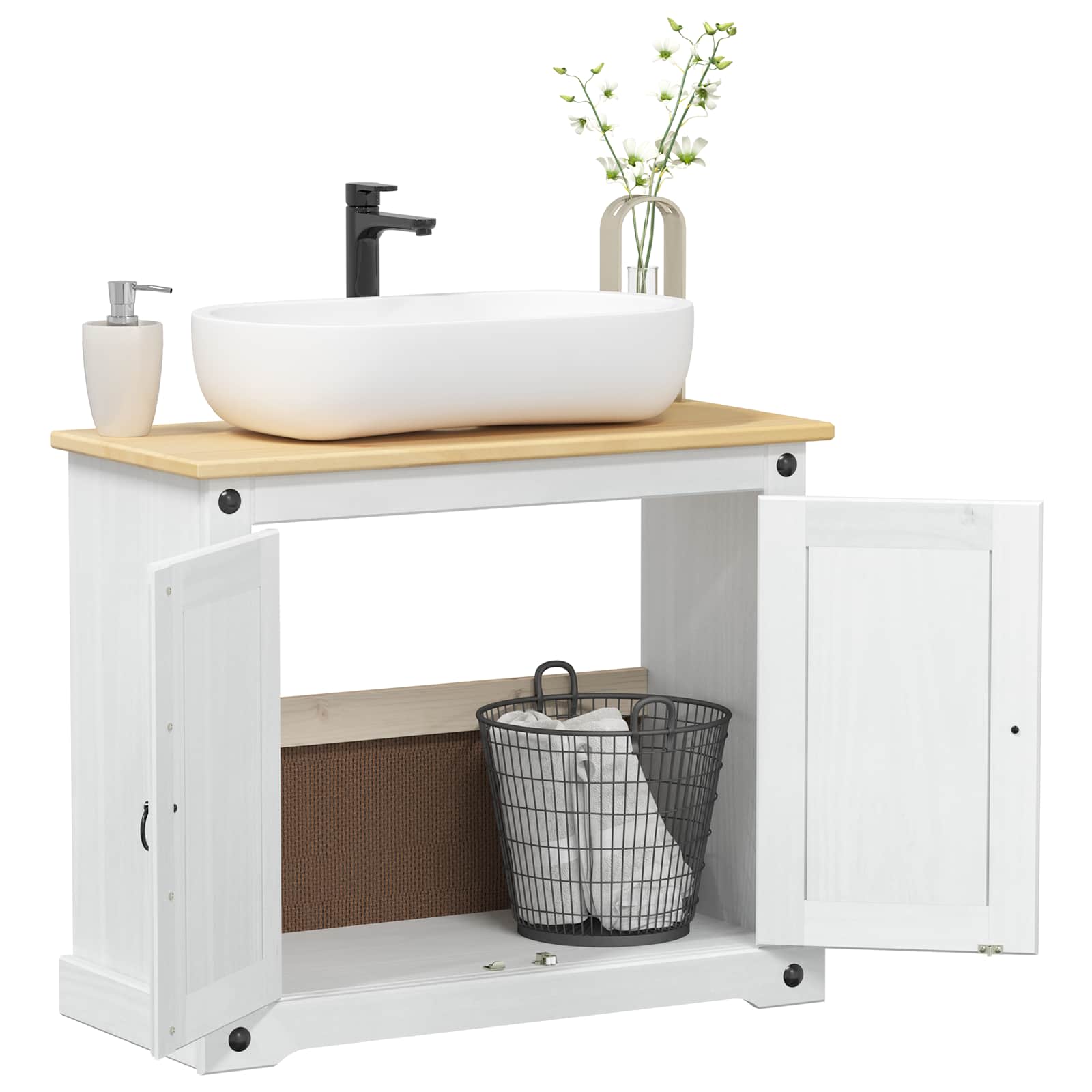 Wastafelkast met plank Wit 73 x 33 x 60 cm Massief grenenhout is nu te koop bij PeponiXL, paradijselijk wonen!