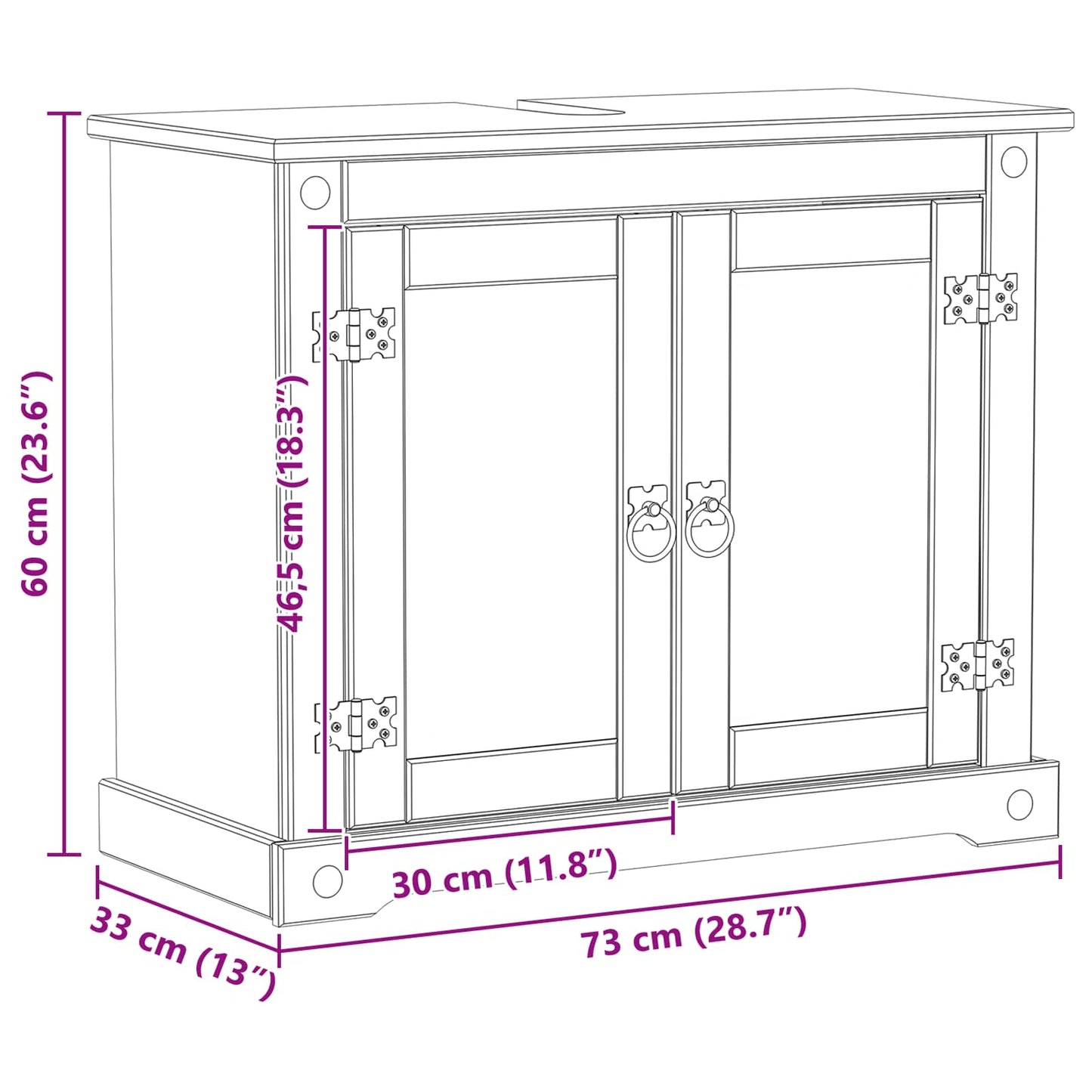 Wastafelkast met plank Wit 73 x 33 x 60 cm Massief grenenhout is nu te koop bij PeponiXL, paradijselijk wonen!