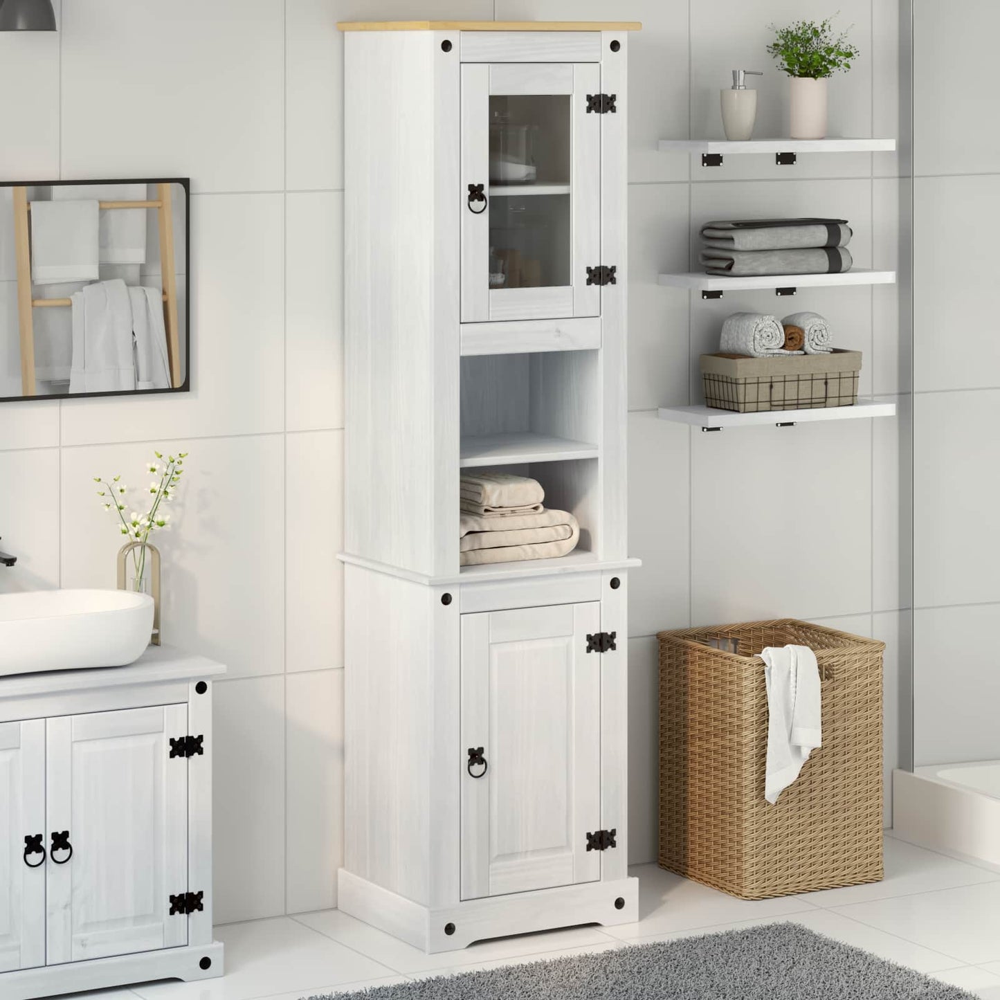 Badkamerkast met plank Wit 50 x 40 x 185 cm Massief grenenhout is nu te koop bij PeponiXL, paradijselijk wonen!