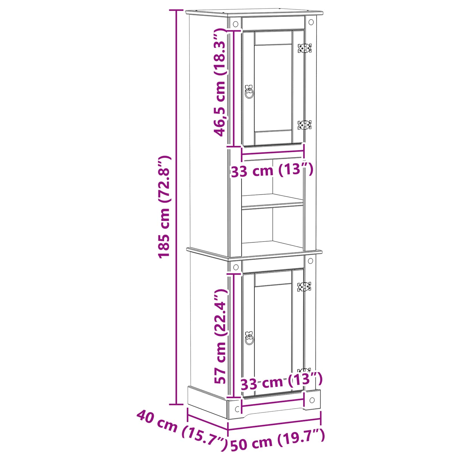 Badkamerkast met plank Wit 50 x 40 x 185 cm Massief grenenhout is nu te koop bij PeponiXL, paradijselijk wonen!