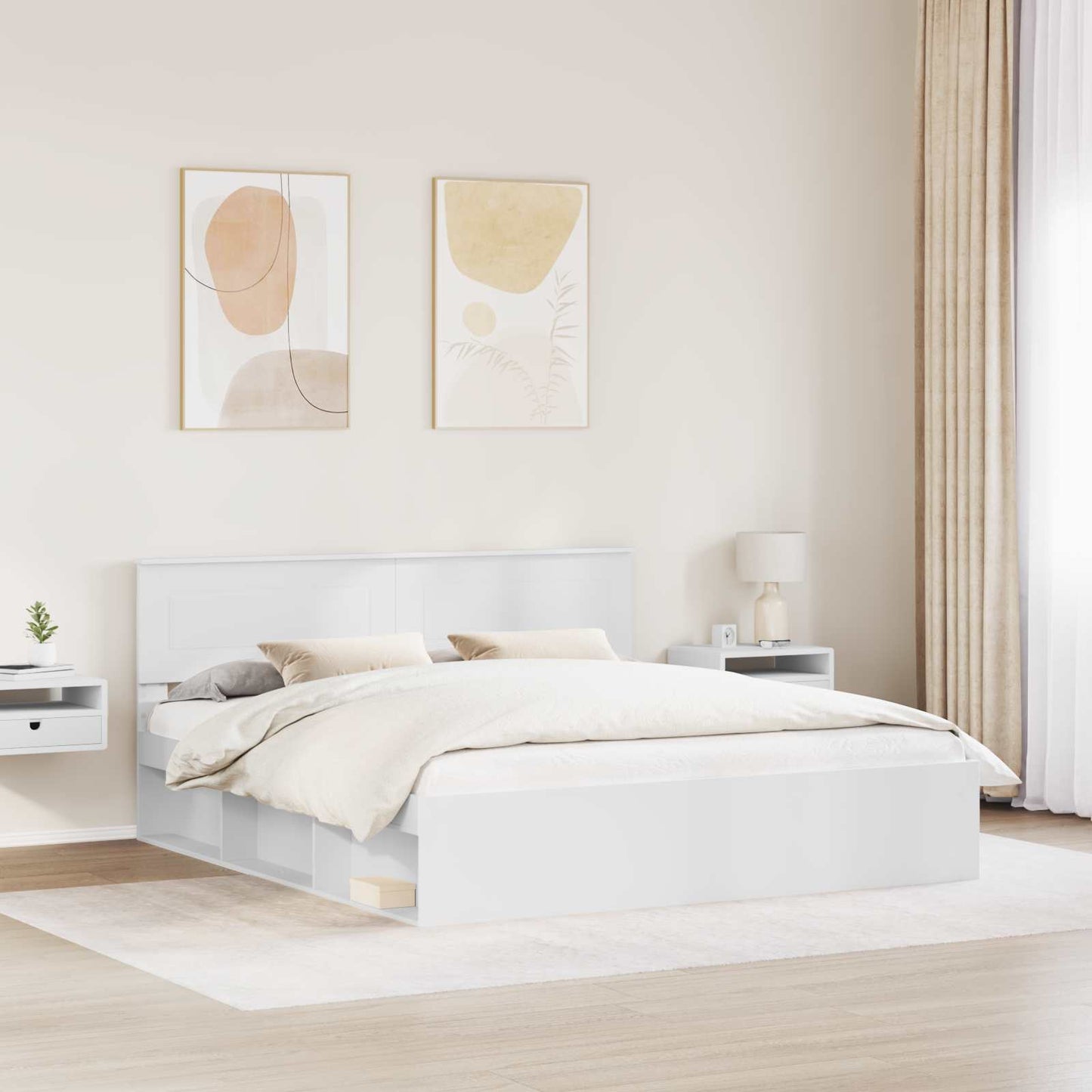 Bedframe met hoofdeinde Wit 200 x 200 cm Bewerkt hout is nu te koop bij PeponiXL, paradijselijk wonen!