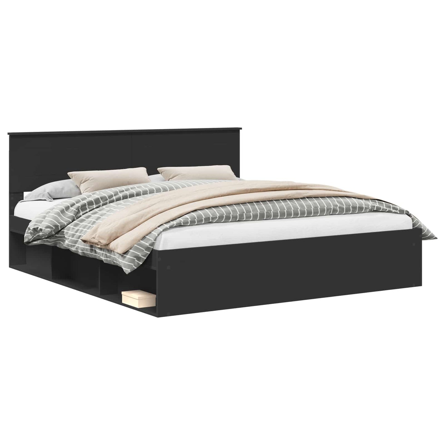 Bedframe met hoofdeinde Zwart 200 x 200 cm Bewerkt hout is nu te koop bij PeponiXL, paradijselijk wonen!