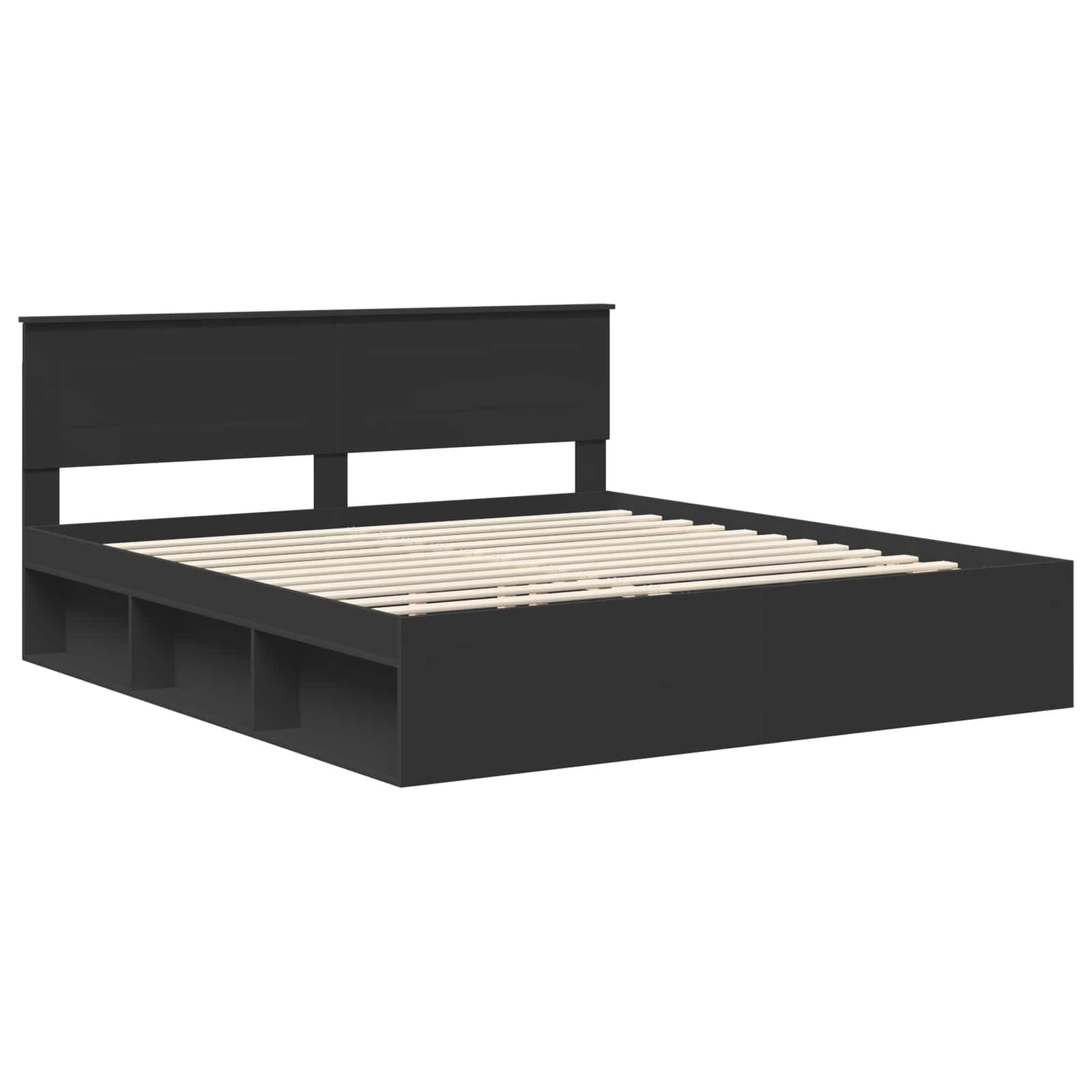 Bedframe met hoofdeinde Zwart 200 x 200 cm Bewerkt hout is nu te koop bij PeponiXL, paradijselijk wonen!
