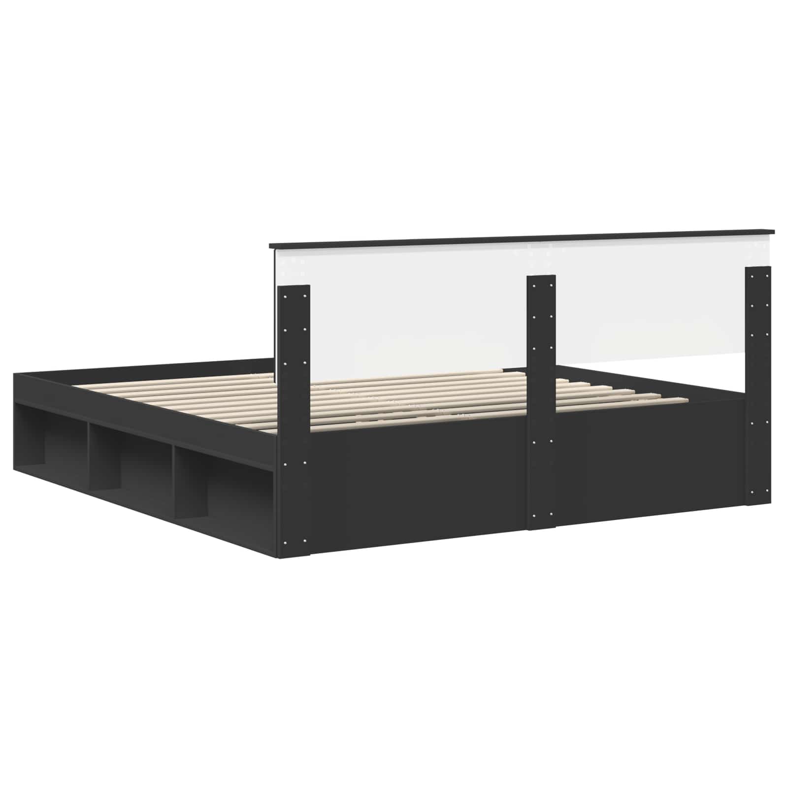 Bedframe met hoofdeinde Zwart 200 x 200 cm Bewerkt hout is nu te koop bij PeponiXL, paradijselijk wonen!