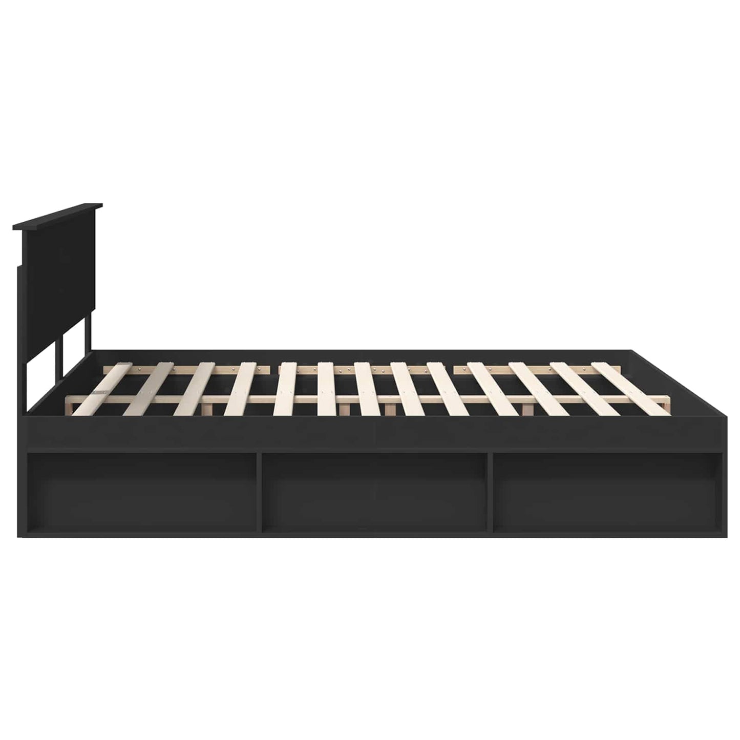 Bedframe met hoofdeinde Zwart 200 x 200 cm Bewerkt hout is nu te koop bij PeponiXL, paradijselijk wonen!