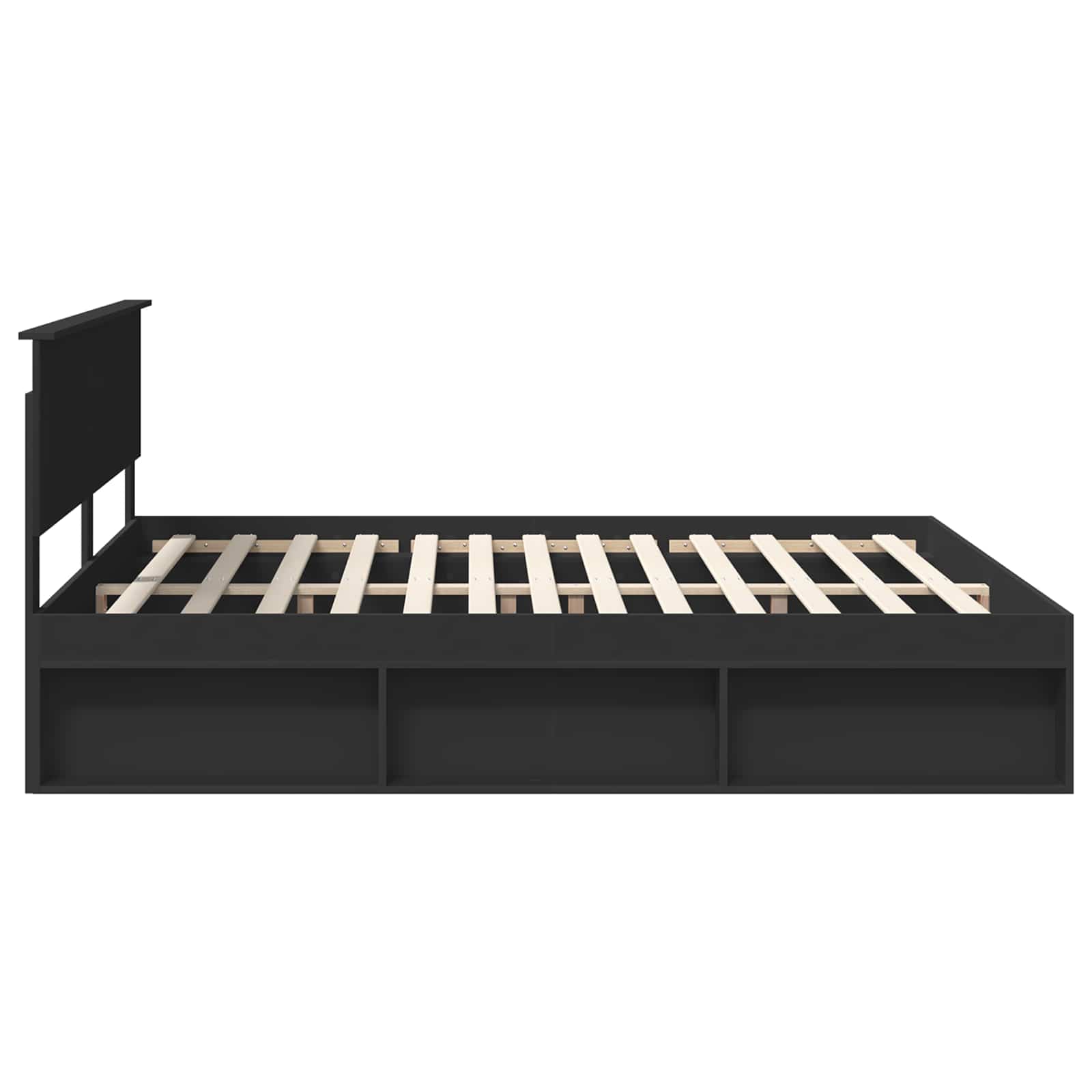 Bedframe met hoofdeinde Zwart 200 x 200 cm Bewerkt hout is nu te koop bij PeponiXL, paradijselijk wonen!