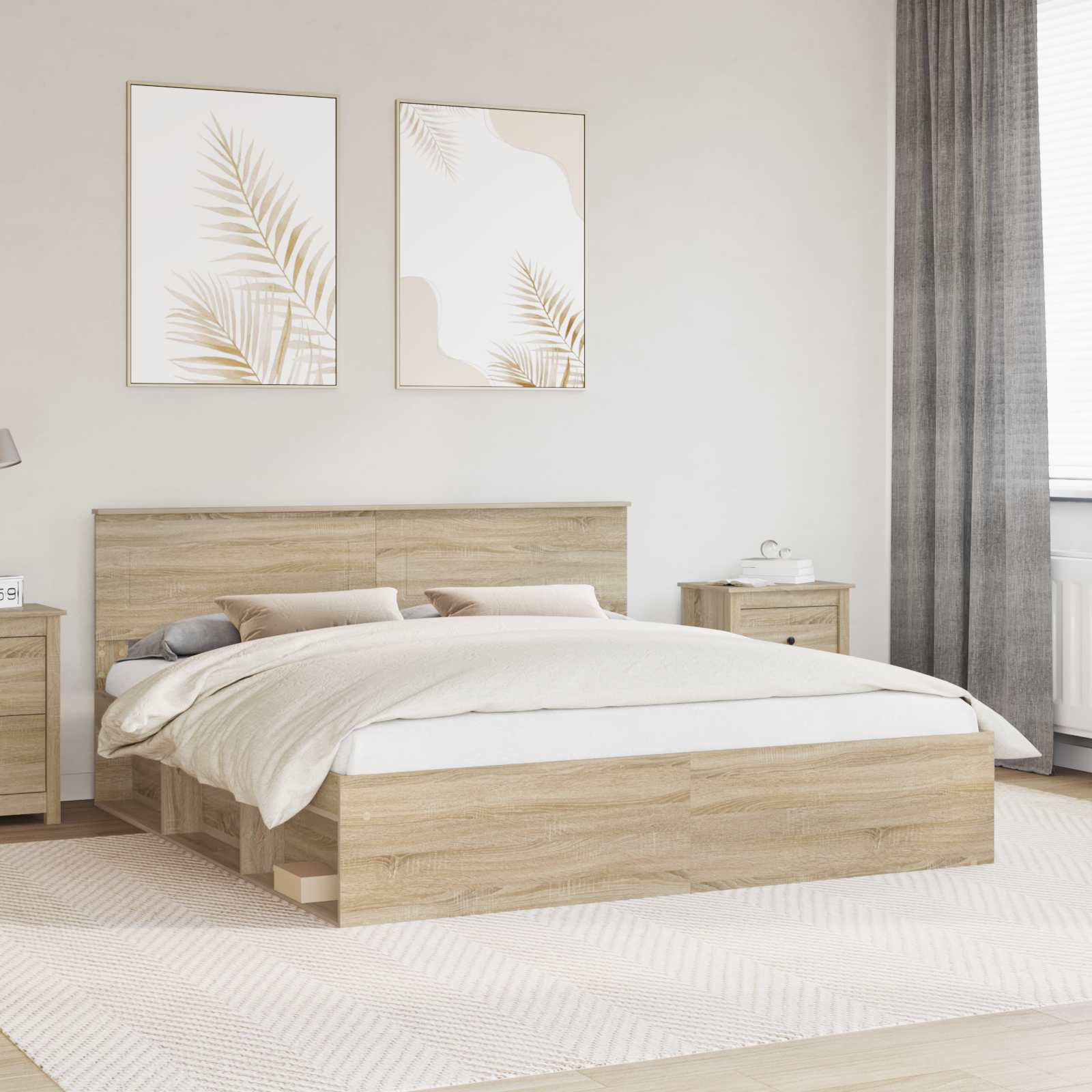 Bedframe met hoofdeinde Sonoma 200 x 200 cm Bewerkt hout is nu te koop bij PeponiXL, paradijselijk wonen!