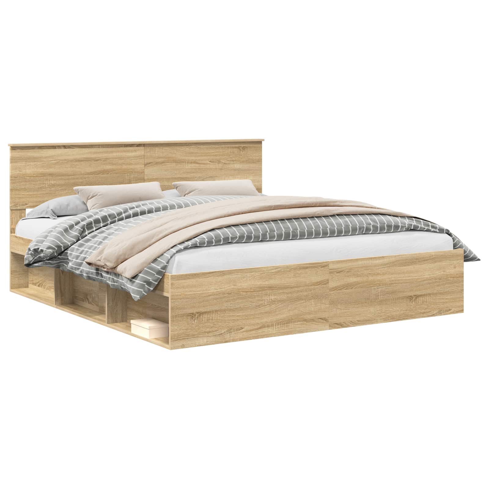 Bedframe met hoofdeinde Sonoma 200 x 200 cm Bewerkt hout is nu te koop bij PeponiXL, paradijselijk wonen!