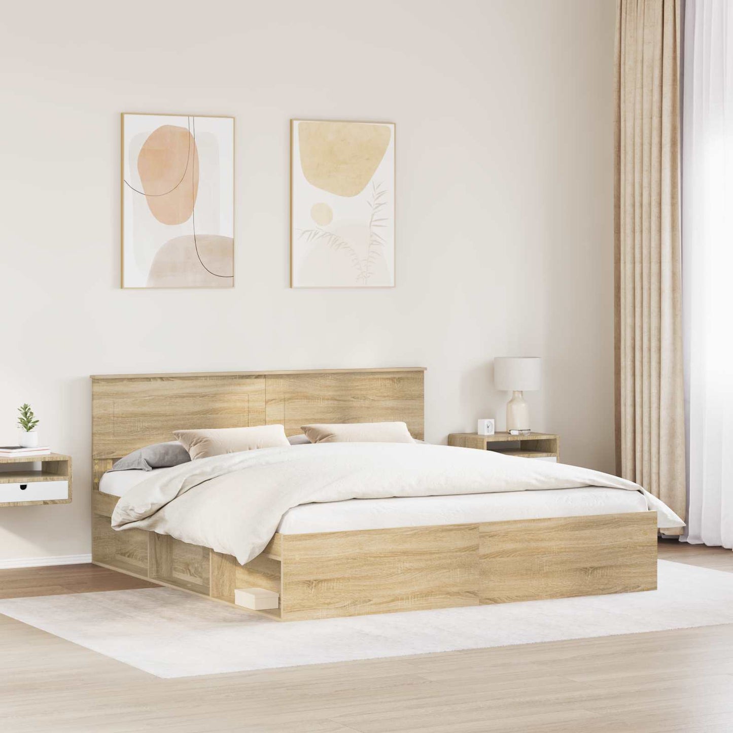 Bedframe met hoofdeinde Sonoma 180 x 200 cm Bewerkt hout is nu te koop bij PeponiXL, paradijselijk wonen!