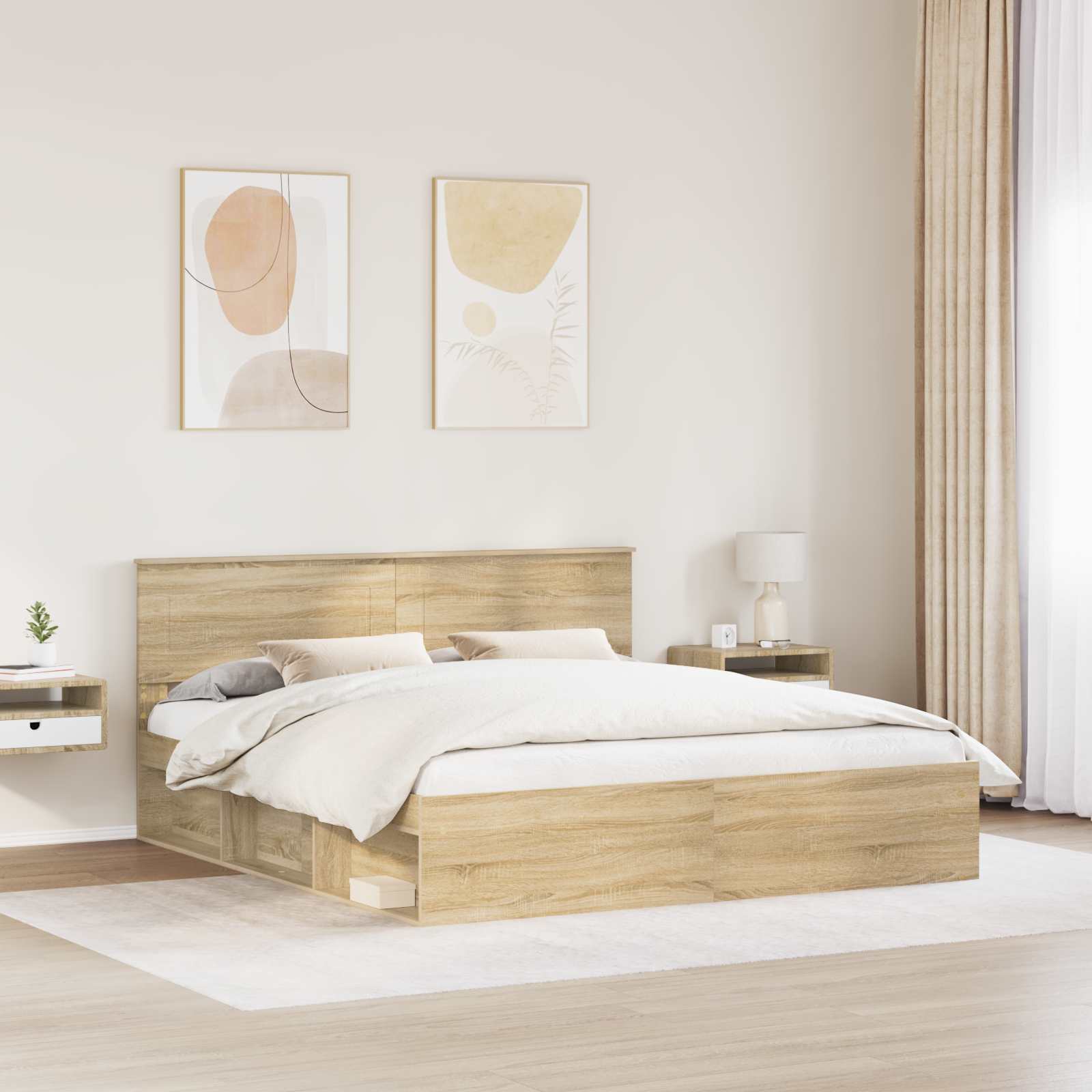 Bedframe met hoofdeinde Sonoma 180 x 200 cm Bewerkt hout is nu te koop bij PeponiXL, paradijselijk wonen!