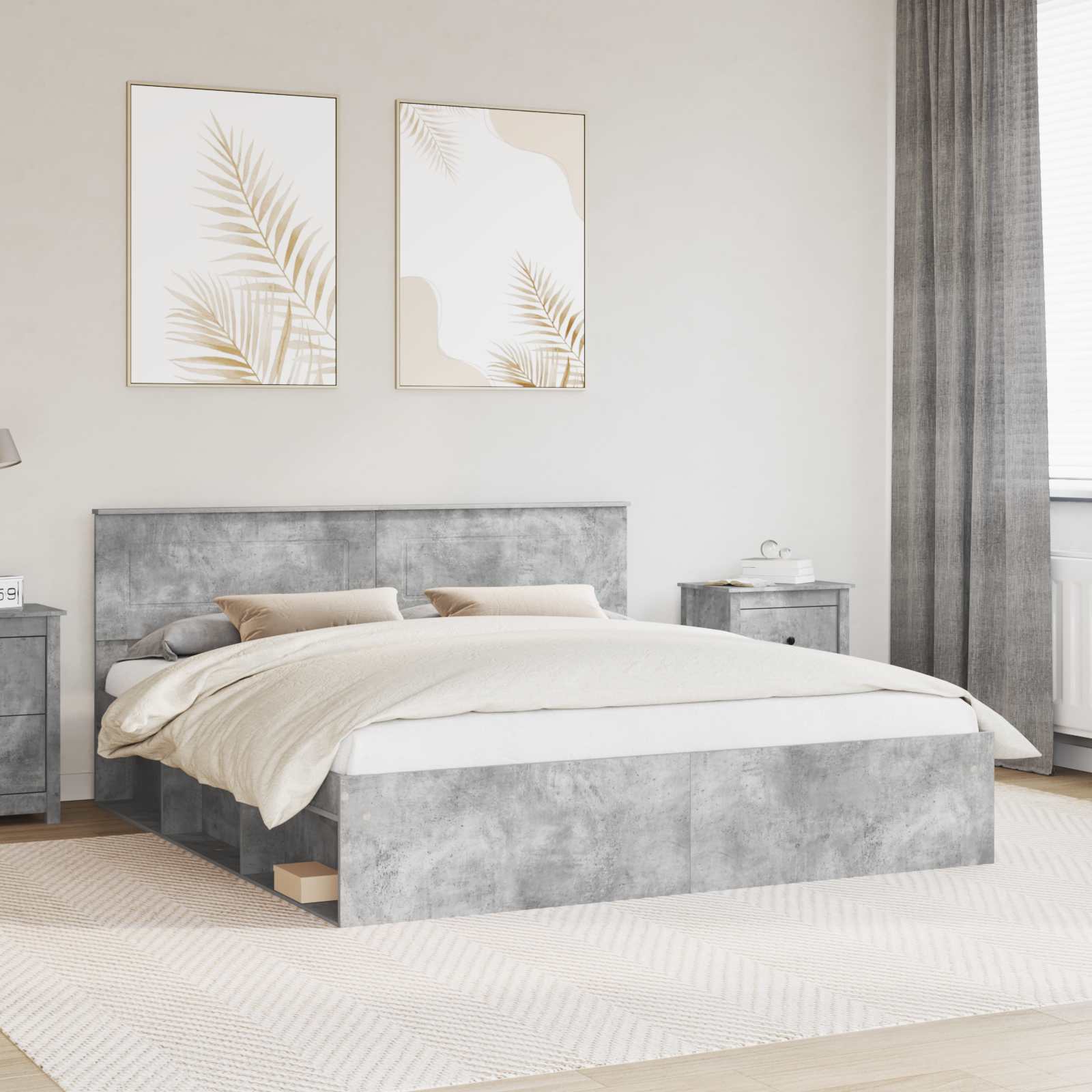 Bedframe met hoofdeinde Beton 180 x 200 cm Bewerkt hout is nu te koop bij PeponiXL, paradijselijk wonen!