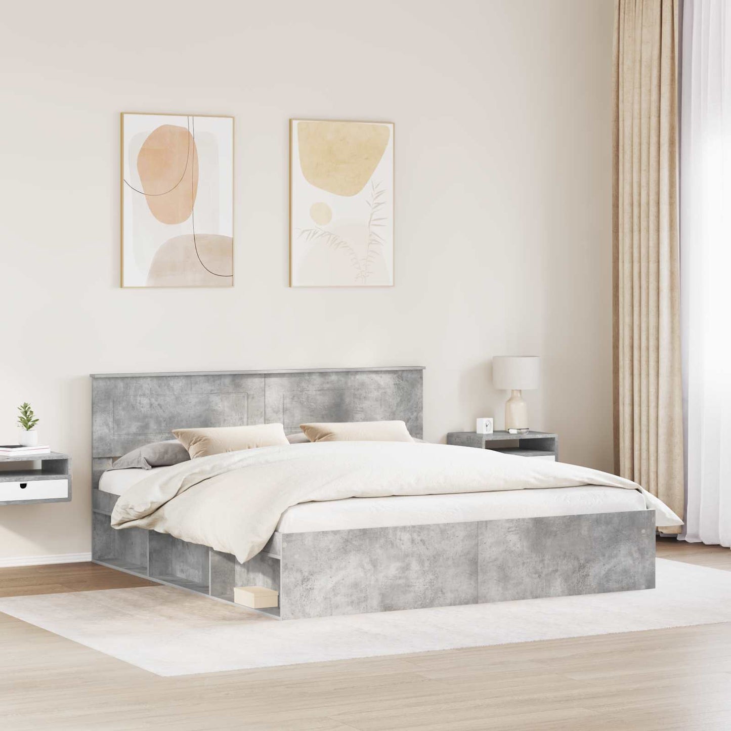 Bedframe met hoofdeinde Beton 180 x 200 cm Bewerkt hout is nu te koop bij PeponiXL, paradijselijk wonen!