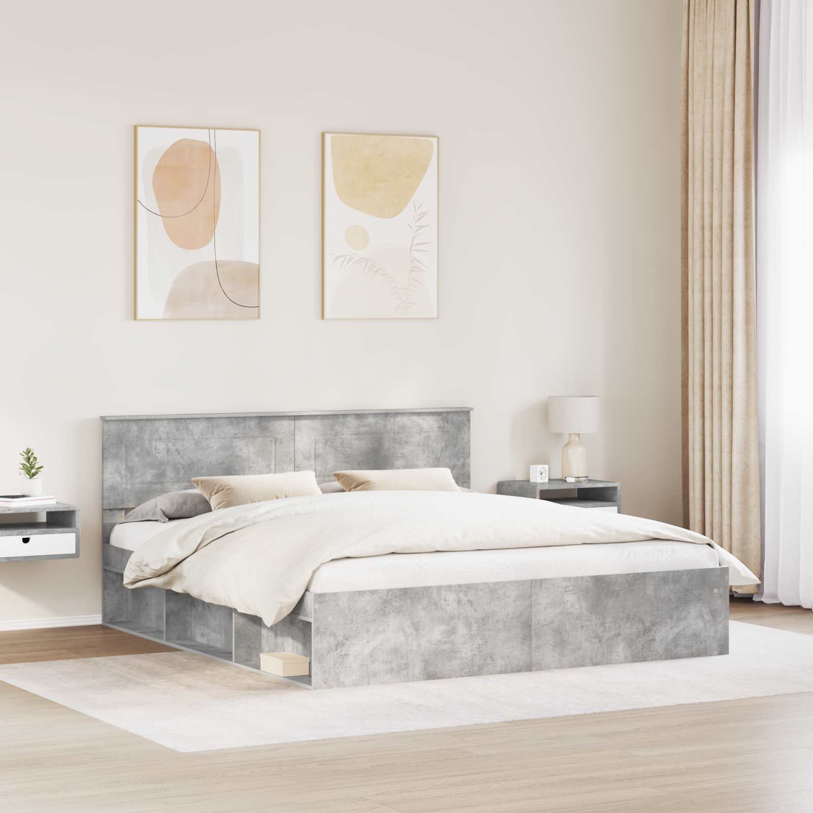 Bedframe met hoofdeinde Beton 180 x 200 cm Bewerkt hout is nu te koop bij PeponiXL, paradijselijk wonen!