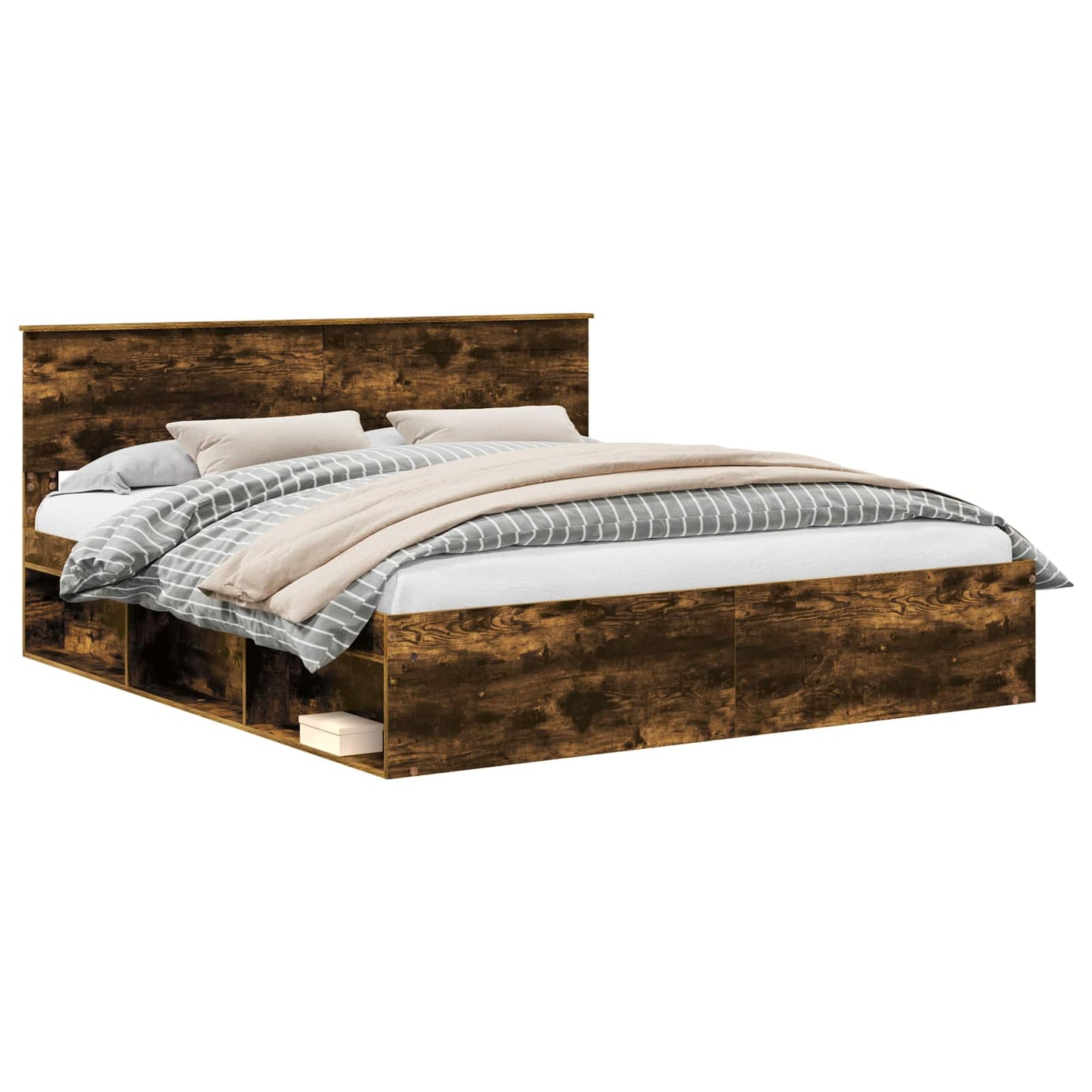 Bedframe met hoofdeinde Gerookt eiken 180 x 200 cm Bewerkt hout is nu te koop bij PeponiXL, paradijselijk wonen!