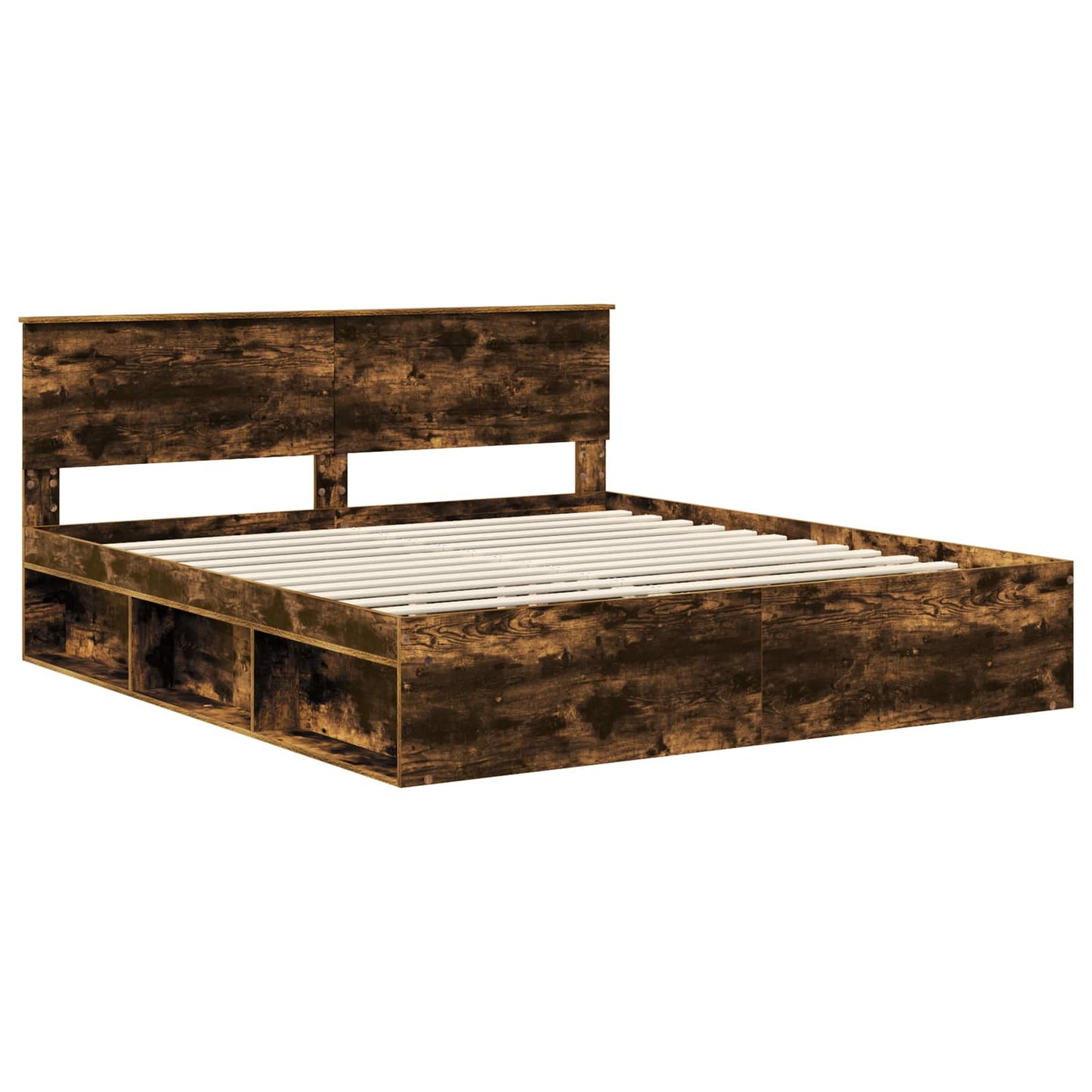 Bedframe met hoofdeinde Gerookt eiken 180 x 200 cm Bewerkt hout is nu te koop bij PeponiXL, paradijselijk wonen!