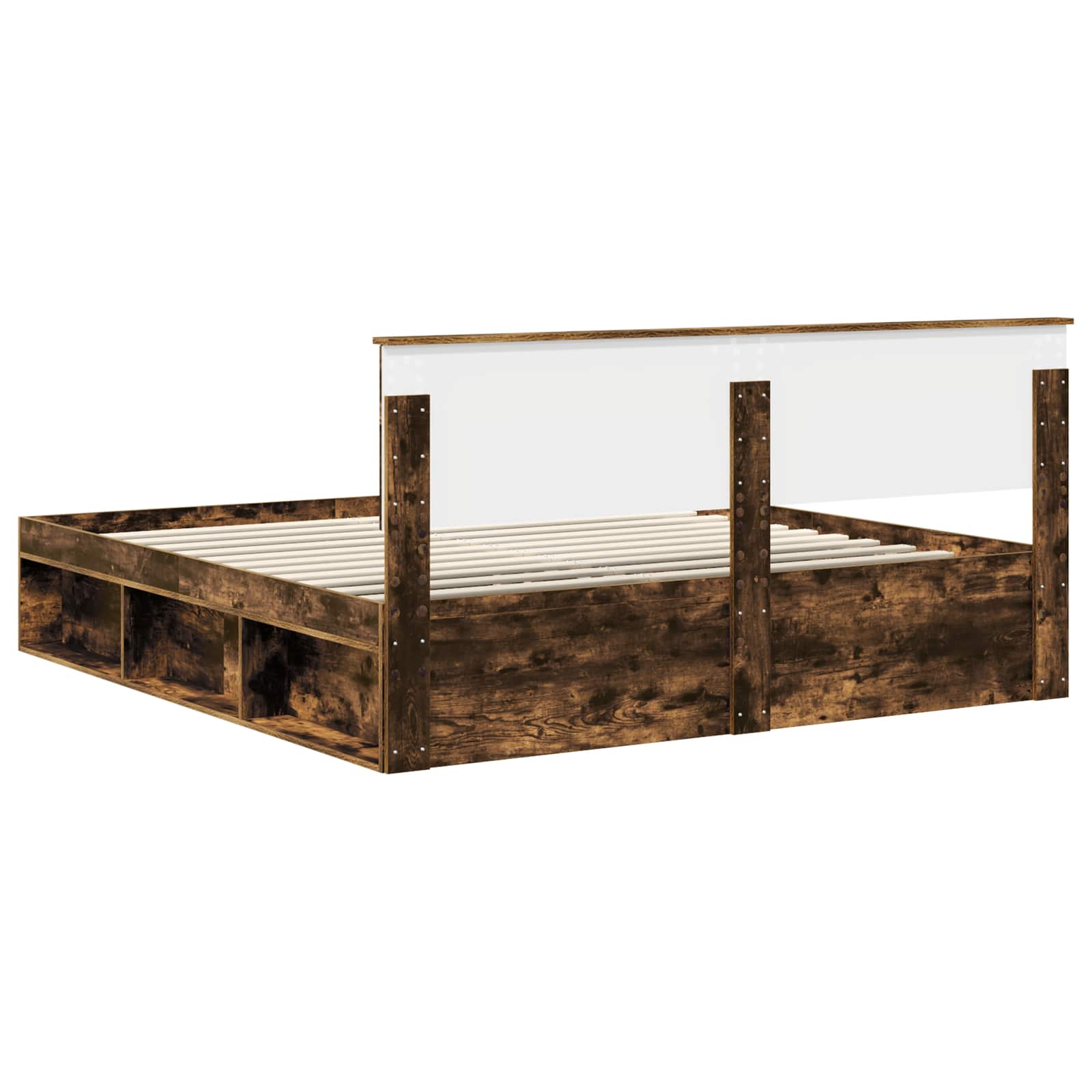 Bedframe met hoofdeinde Gerookt eiken 180 x 200 cm Bewerkt hout is nu te koop bij PeponiXL, paradijselijk wonen!