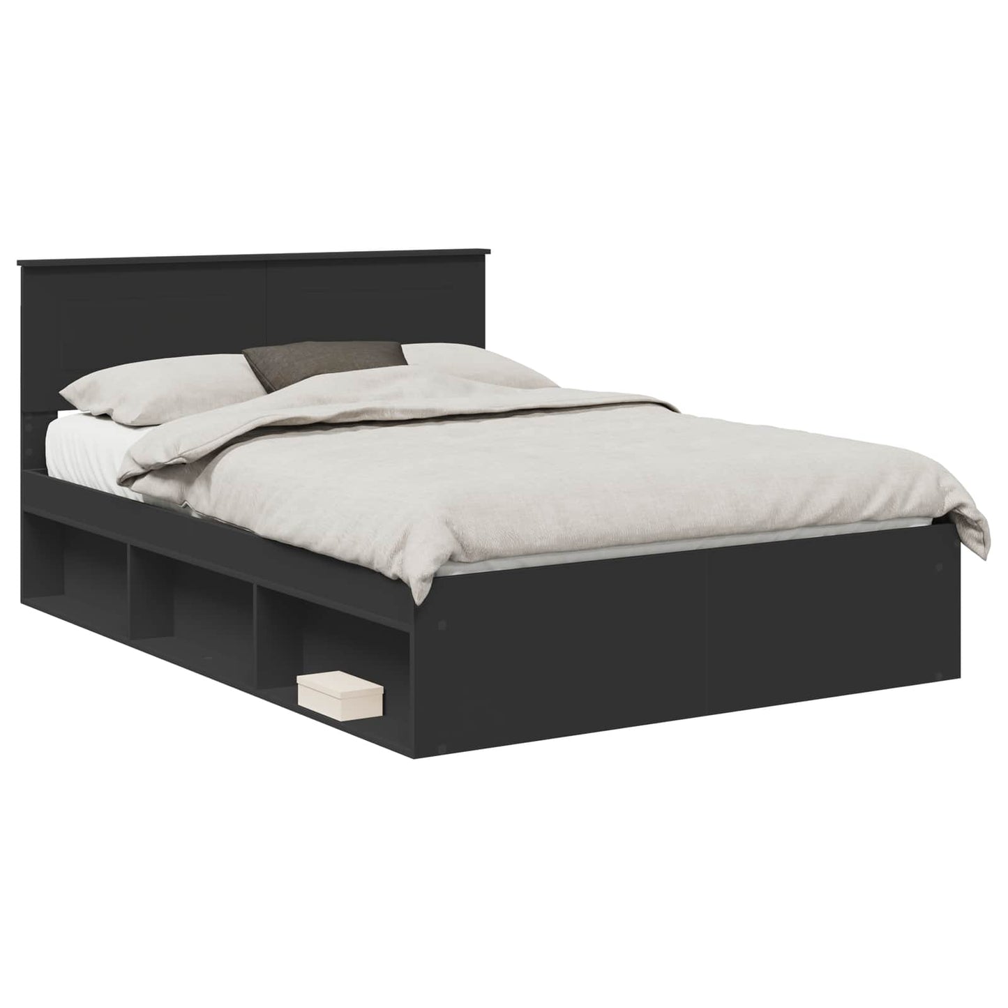 Bedframe met hoofdeinde Zwart 160 x 200 cm Bewerkt hout is nu te koop bij PeponiXL, paradijselijk wonen!