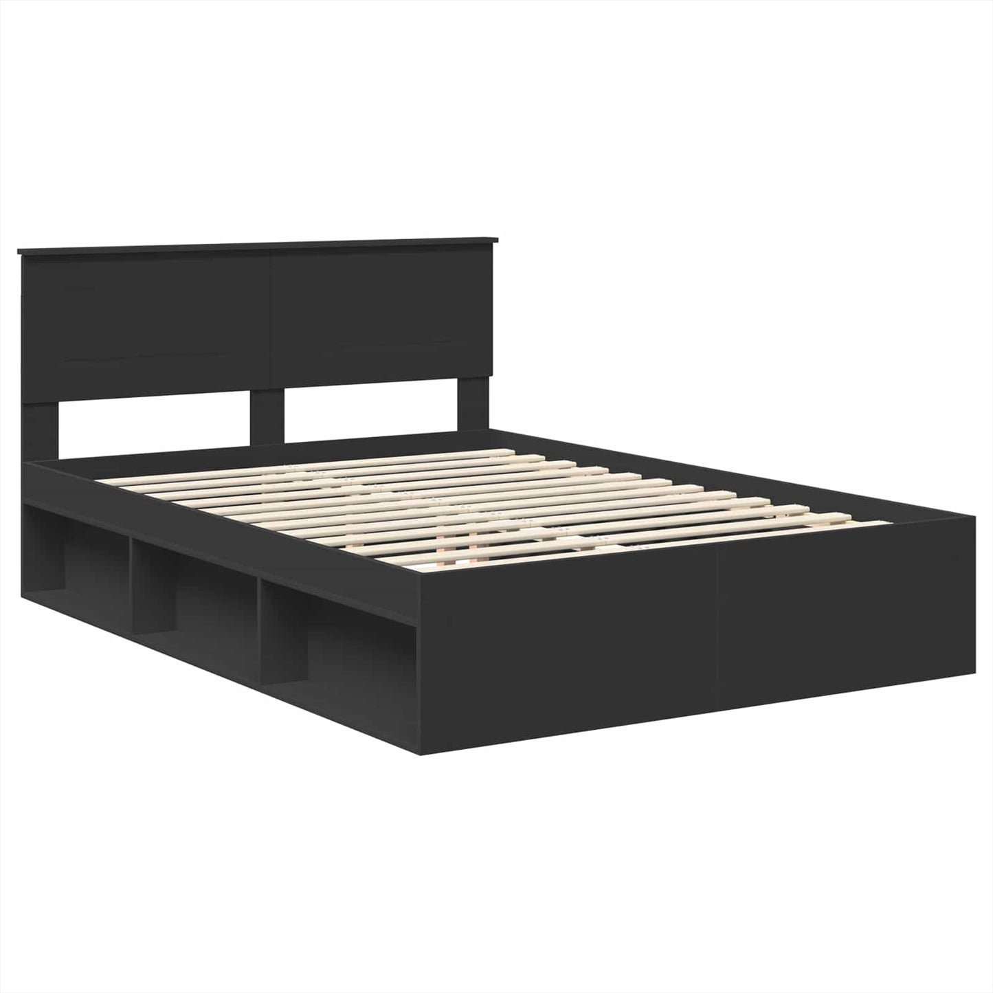 Bedframe met hoofdeinde Zwart 160 x 200 cm Bewerkt hout is nu te koop bij PeponiXL, paradijselijk wonen!