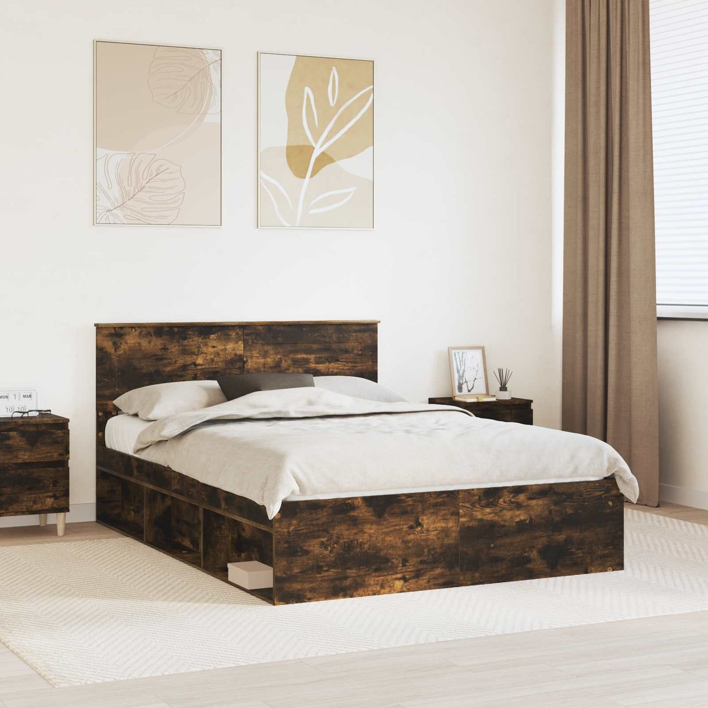 Bedframe met hoofdeinde Gerookt eiken 160 x 200 cm Bewerkt hout is nu te koop bij PeponiXL, paradijselijk wonen!
