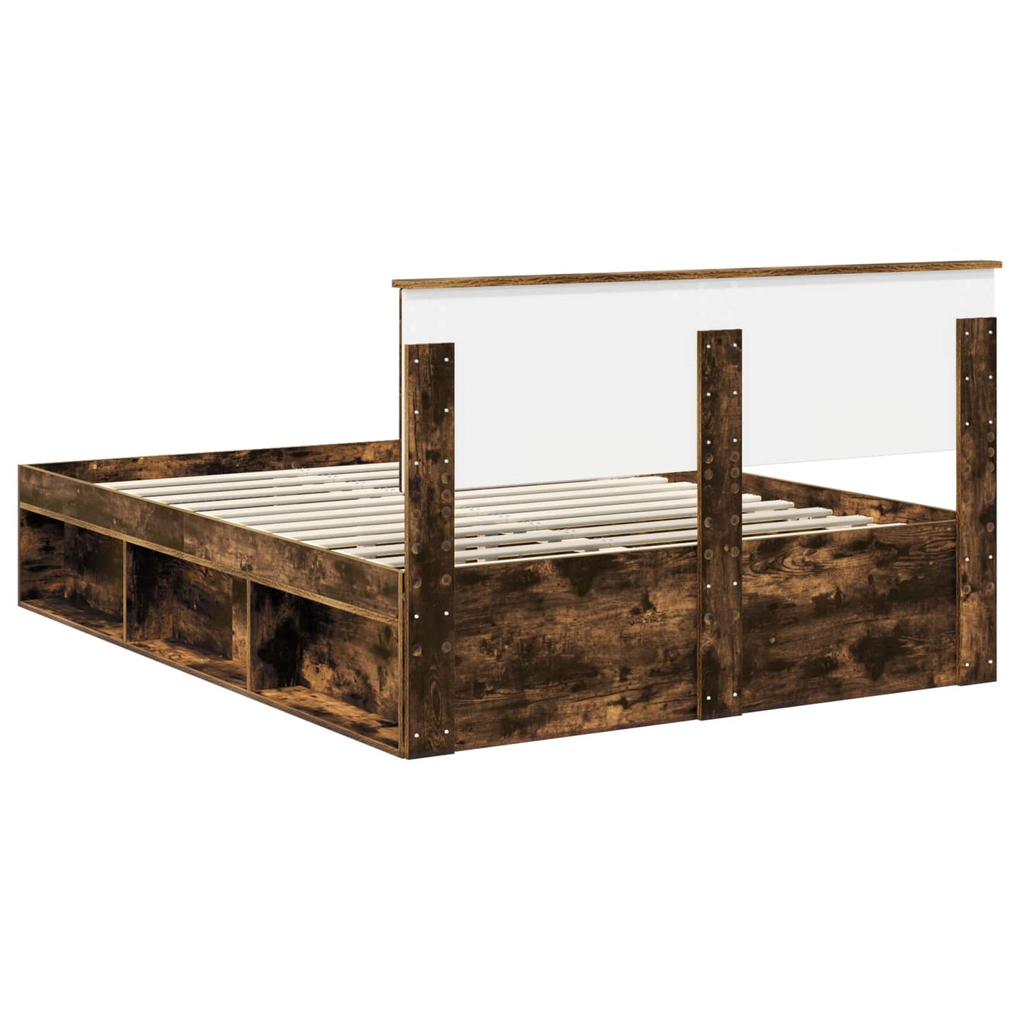 Bedframe met hoofdeinde Gerookt eiken 160 x 200 cm Bewerkt hout is nu te koop bij PeponiXL, paradijselijk wonen!