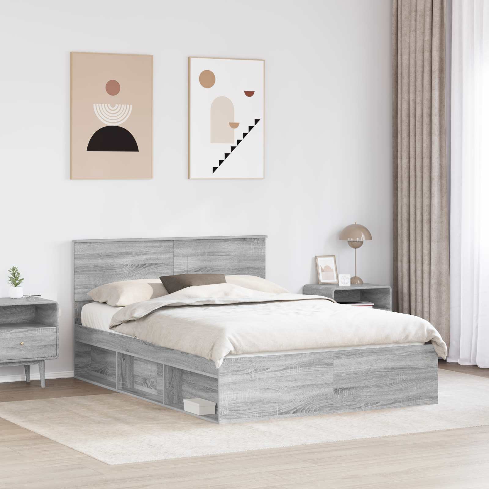 Bedframe met hoofdeinde Grijs Sonoma 160 x 200 cm Bewerkt hout is nu te koop bij PeponiXL, paradijselijk wonen!