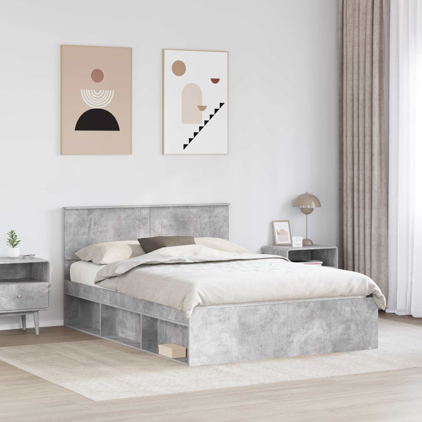Bedframe Concerte Grijs 150 x 200 cm Bewerkt hout is nu te koop bij PeponiXL, paradijselijk wonen!