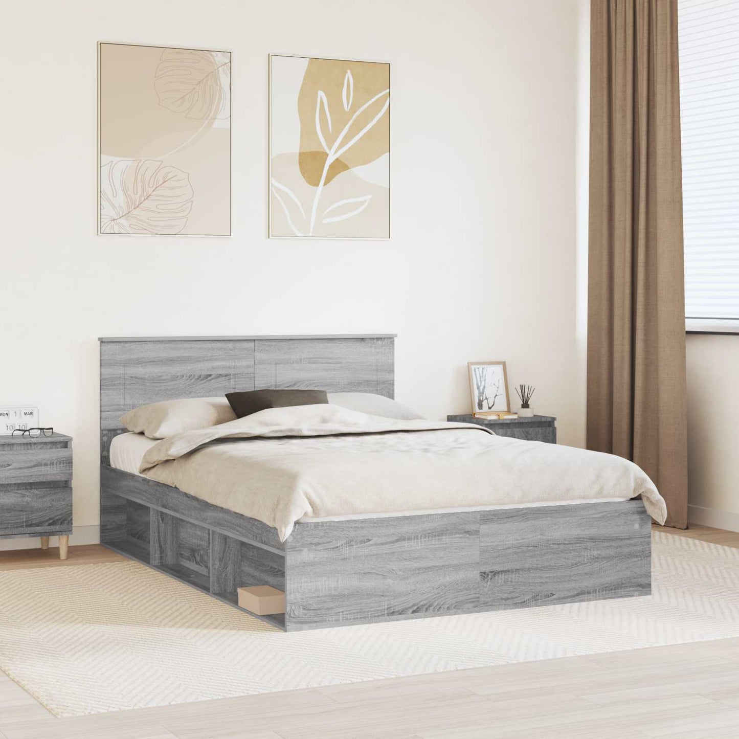 Bedframe met hoofdeinde Grijs Sonoma 150 x 200 cm Bewerkt hout is nu te koop bij PeponiXL, paradijselijk wonen!