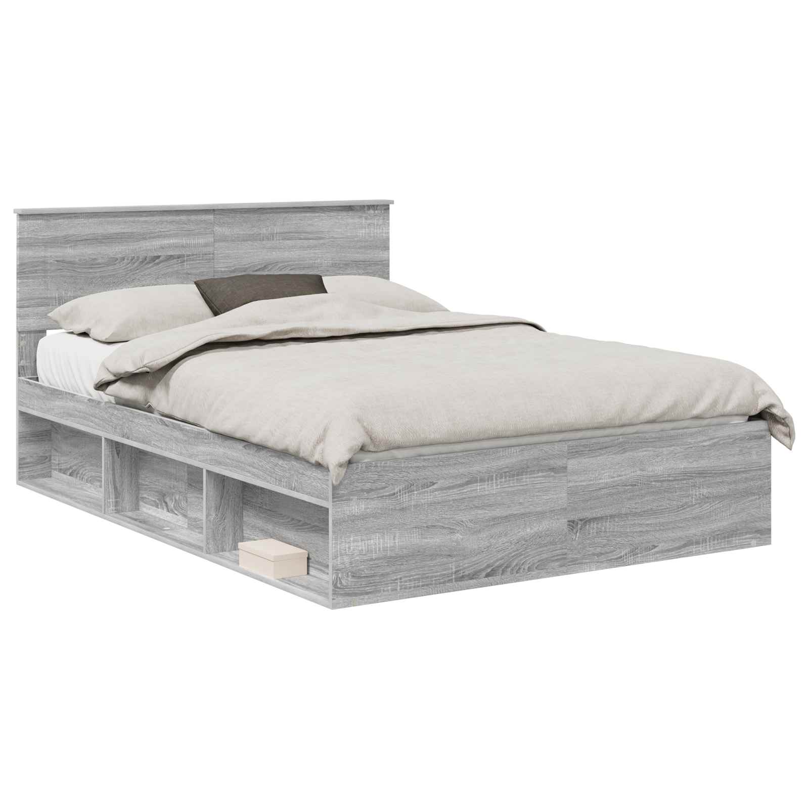 Bedframe met hoofdeinde Grijs Sonoma 150 x 200 cm Bewerkt hout is nu te koop bij PeponiXL, paradijselijk wonen!