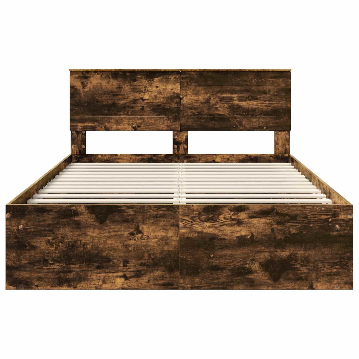 Bedframe met hoofdeinde Gerookt eiken 140 x 190 cm Bewerkt hout is nu te koop bij PeponiXL, paradijselijk wonen!