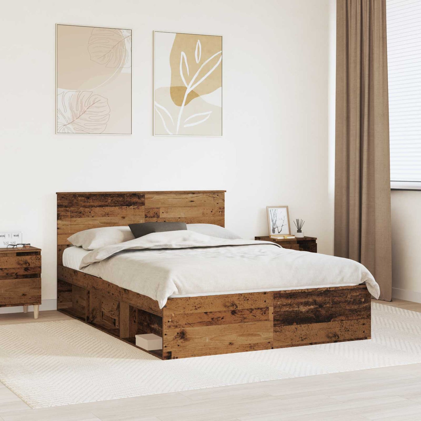 Bedframe met hoofdeinde Oudhout 140 x 190 cm Bewerkt hout is nu te koop bij PeponiXL, paradijselijk wonen!