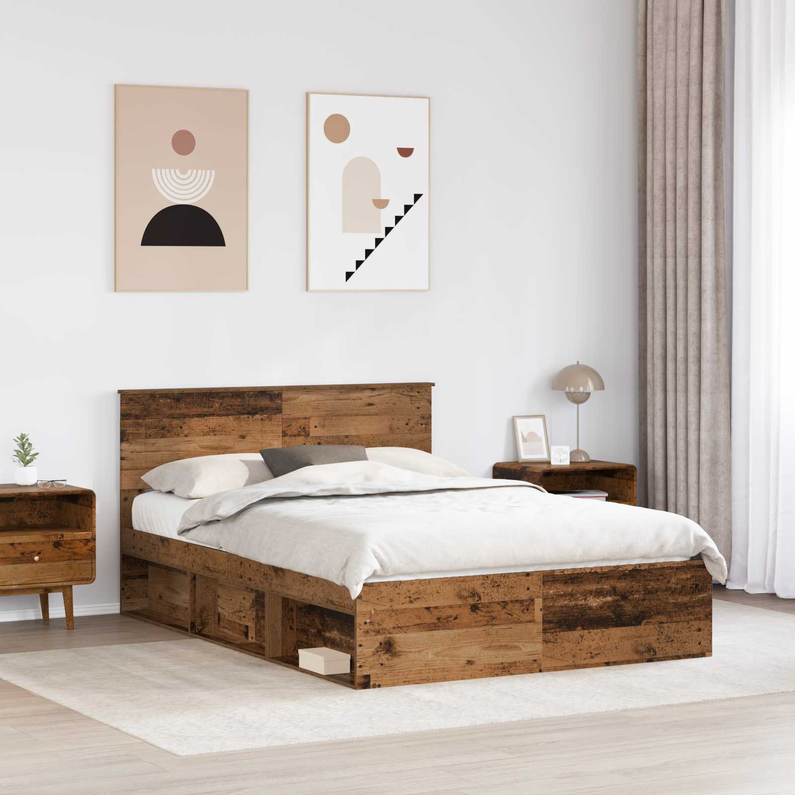 Bedframe met hoofdeinde Oudhout 140 x 190 cm Bewerkt hout is nu te koop bij PeponiXL, paradijselijk wonen!
