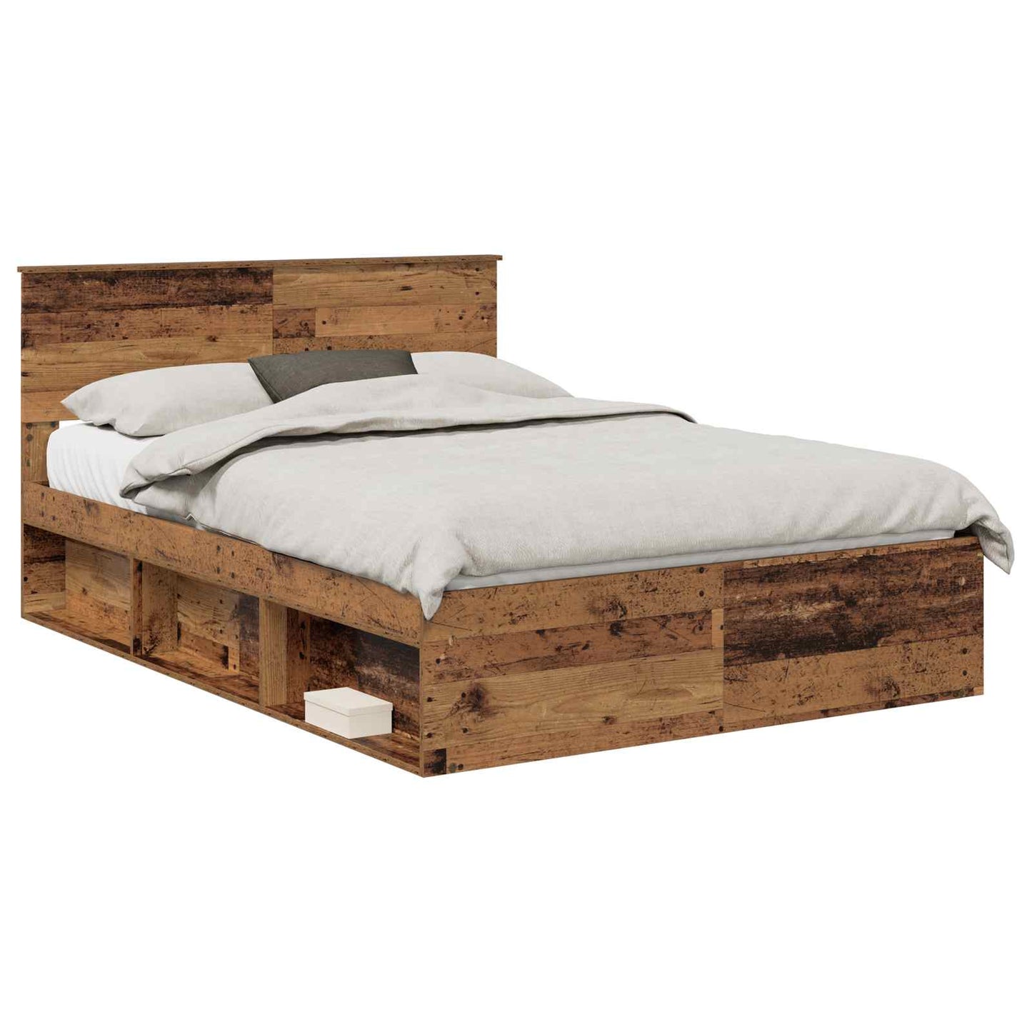 Bedframe met hoofdeinde Oudhout 140 x 190 cm Bewerkt hout is nu te koop bij PeponiXL, paradijselijk wonen!