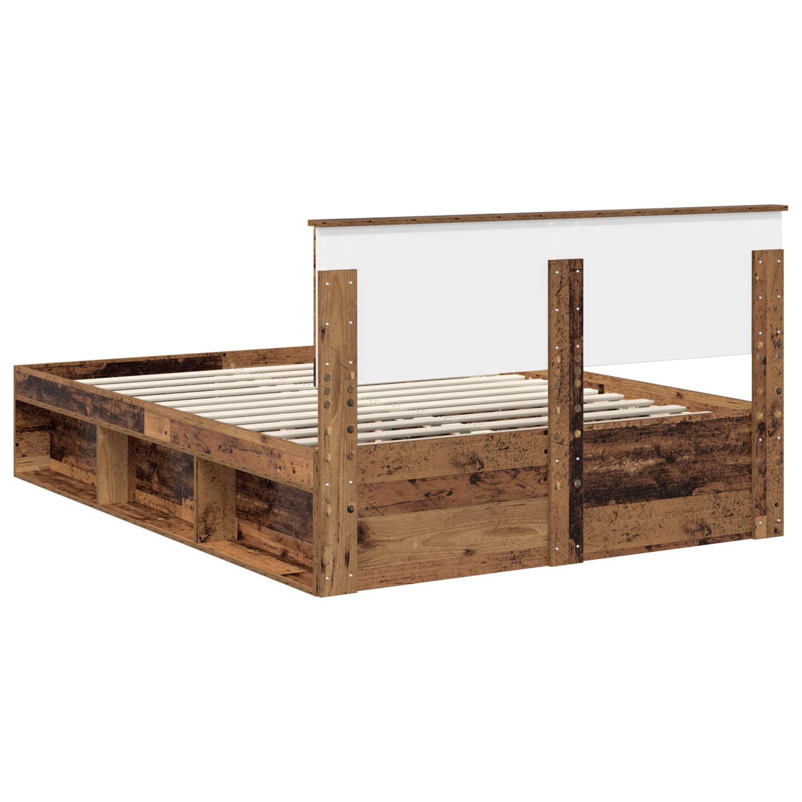 Bedframe met hoofdeinde Oudhout 140 x 190 cm Bewerkt hout is nu te koop bij PeponiXL, paradijselijk wonen!