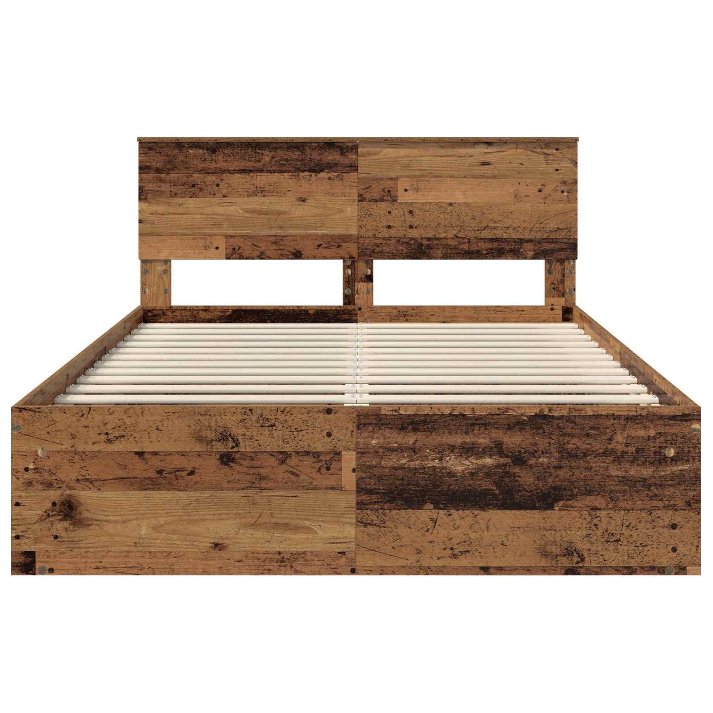 Bedframe met hoofdeinde Oudhout 140 x 190 cm Bewerkt hout is nu te koop bij PeponiXL, paradijselijk wonen!