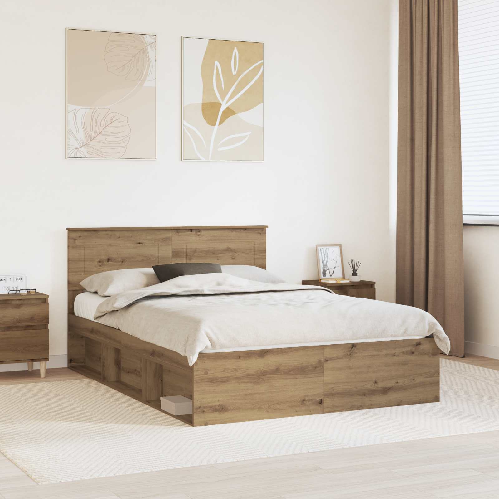 Bedframe Ambachtelijk eiken 140 x 190 cm Bewerkt hout is nu te koop bij PeponiXL, paradijselijk wonen!