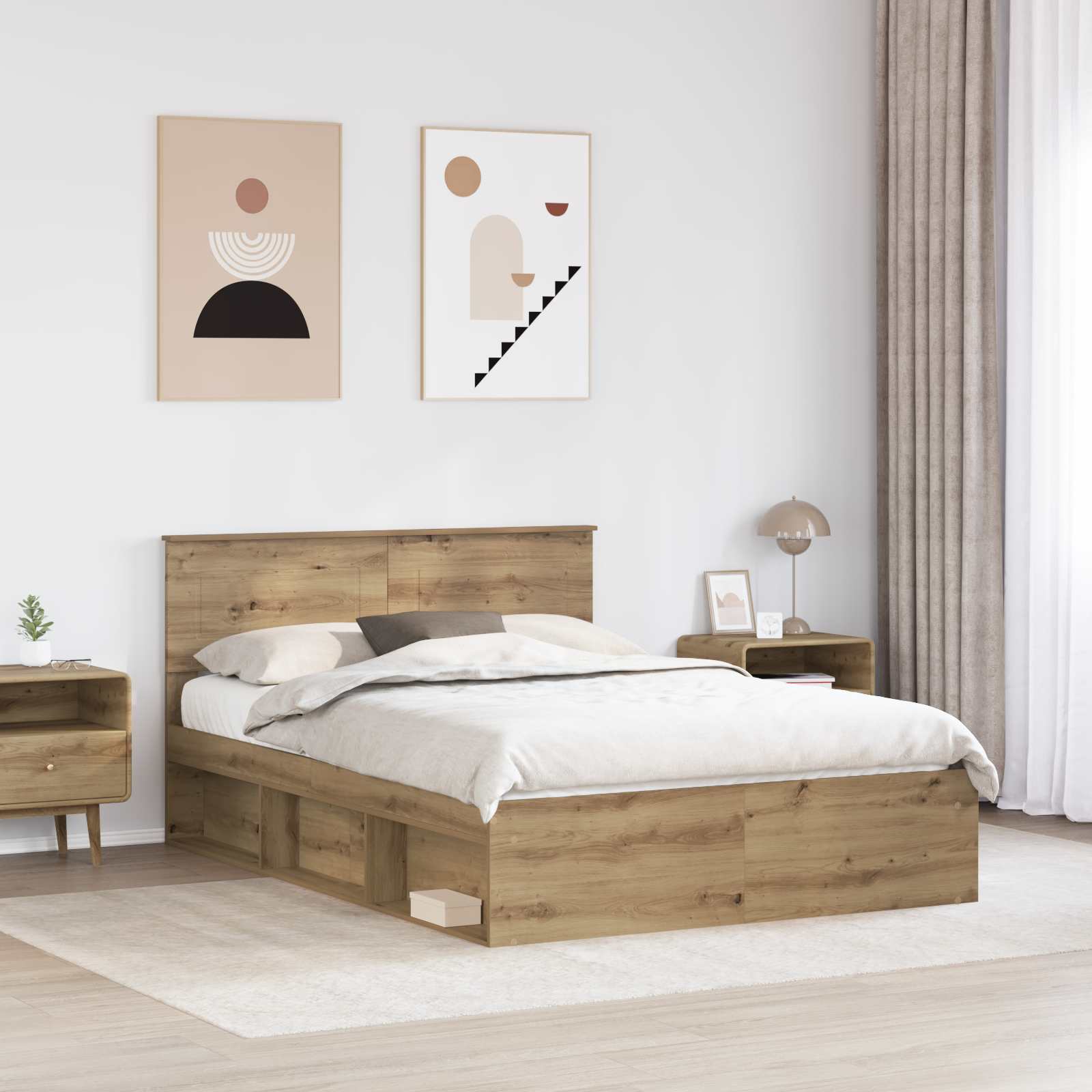 Bedframe Ambachtelijk eiken 140 x 190 cm Bewerkt hout is nu te koop bij PeponiXL, paradijselijk wonen!