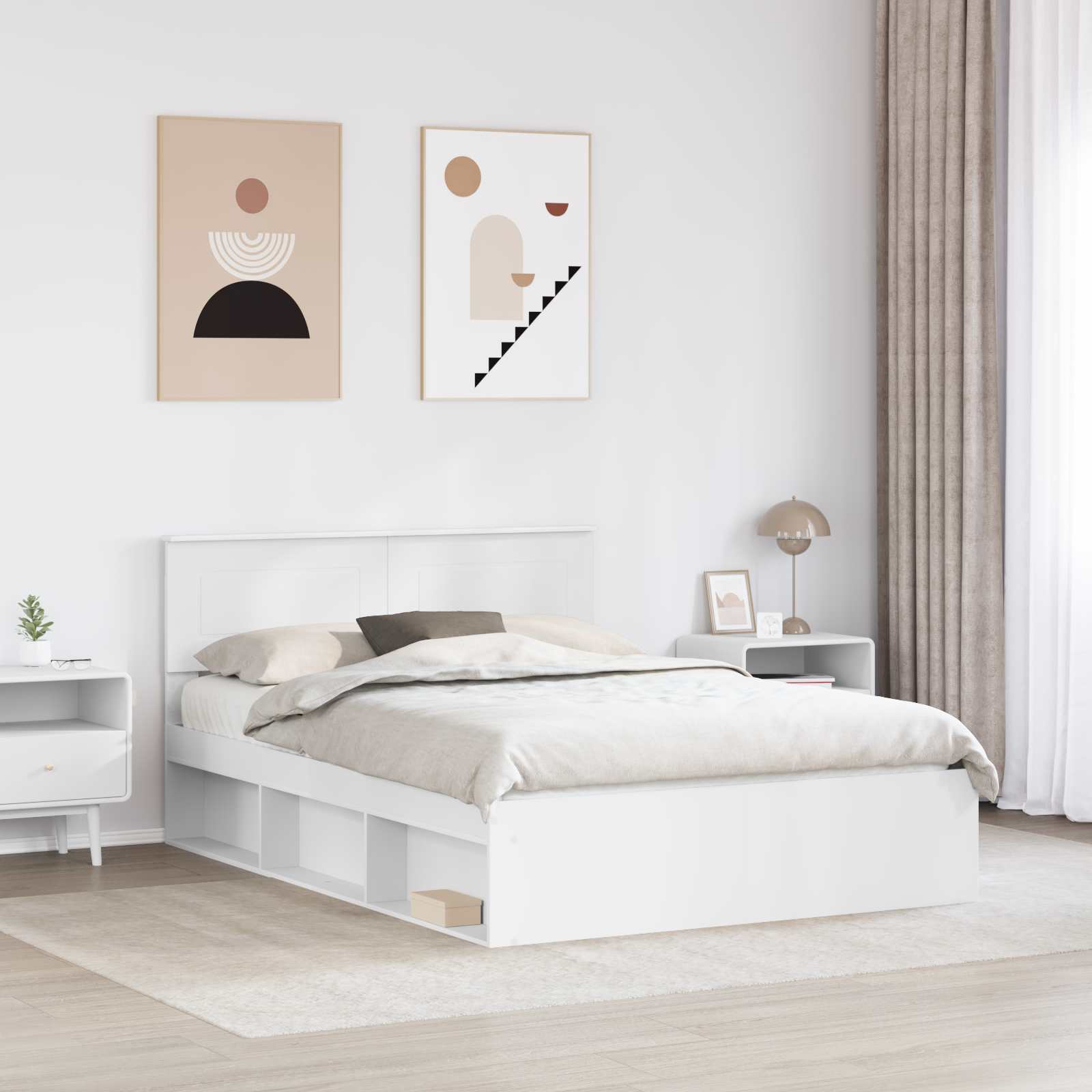 Bedframe met hoofdeinde Wit 140 x 200 cm Bewerkt hout is nu te koop bij PeponiXL, paradijselijk wonen!