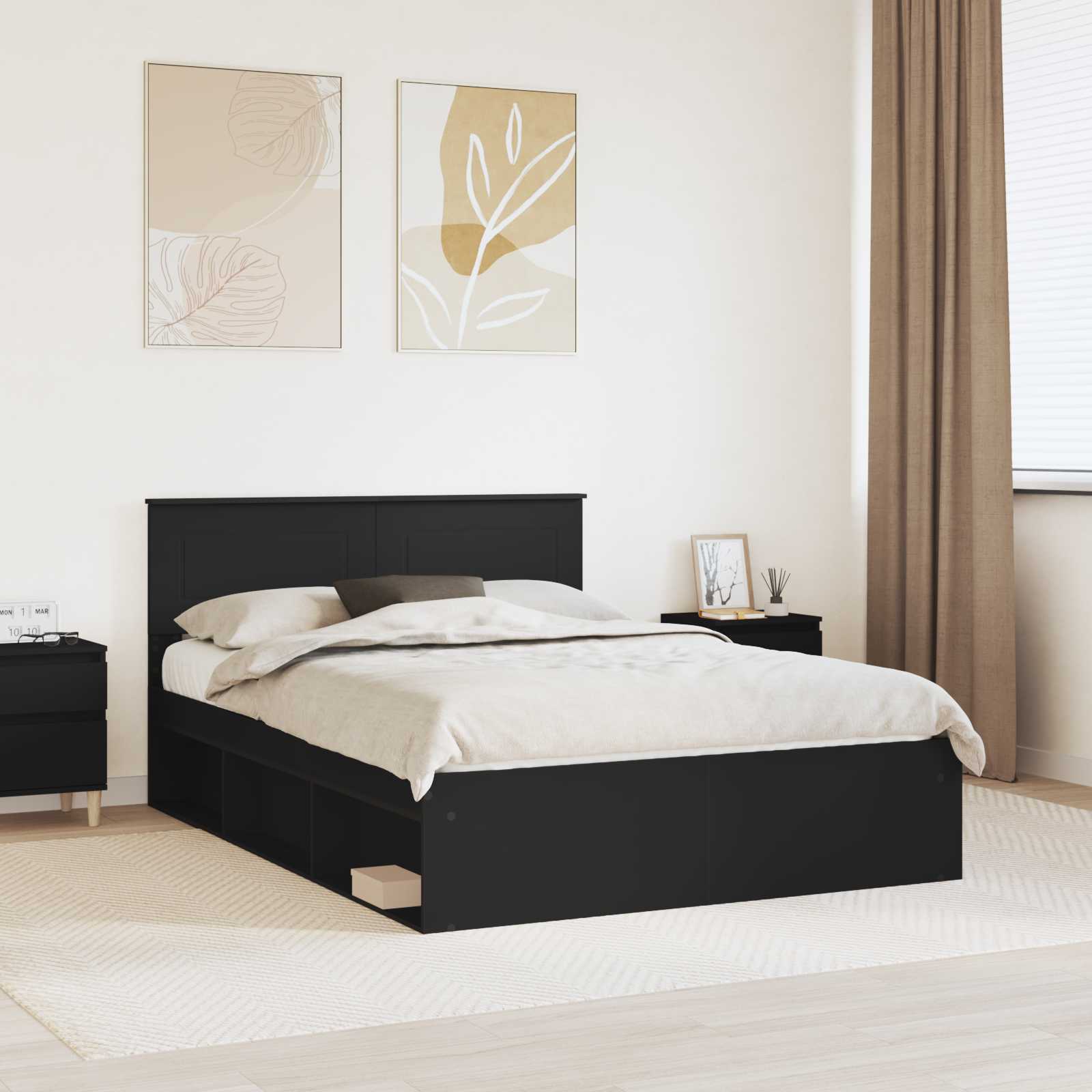 Bedframe met hoofdeinde Zwart 140 x 200 cm Bewerkt hout is nu te koop bij PeponiXL, paradijselijk wonen!