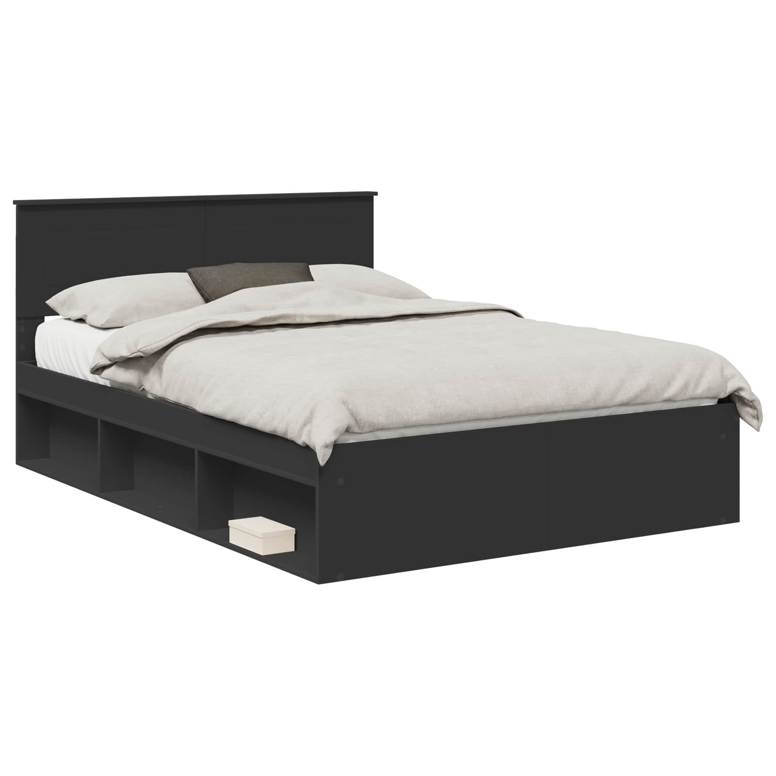 Bedframe met hoofdeinde Zwart 140 x 200 cm Bewerkt hout is nu te koop bij PeponiXL, paradijselijk wonen!