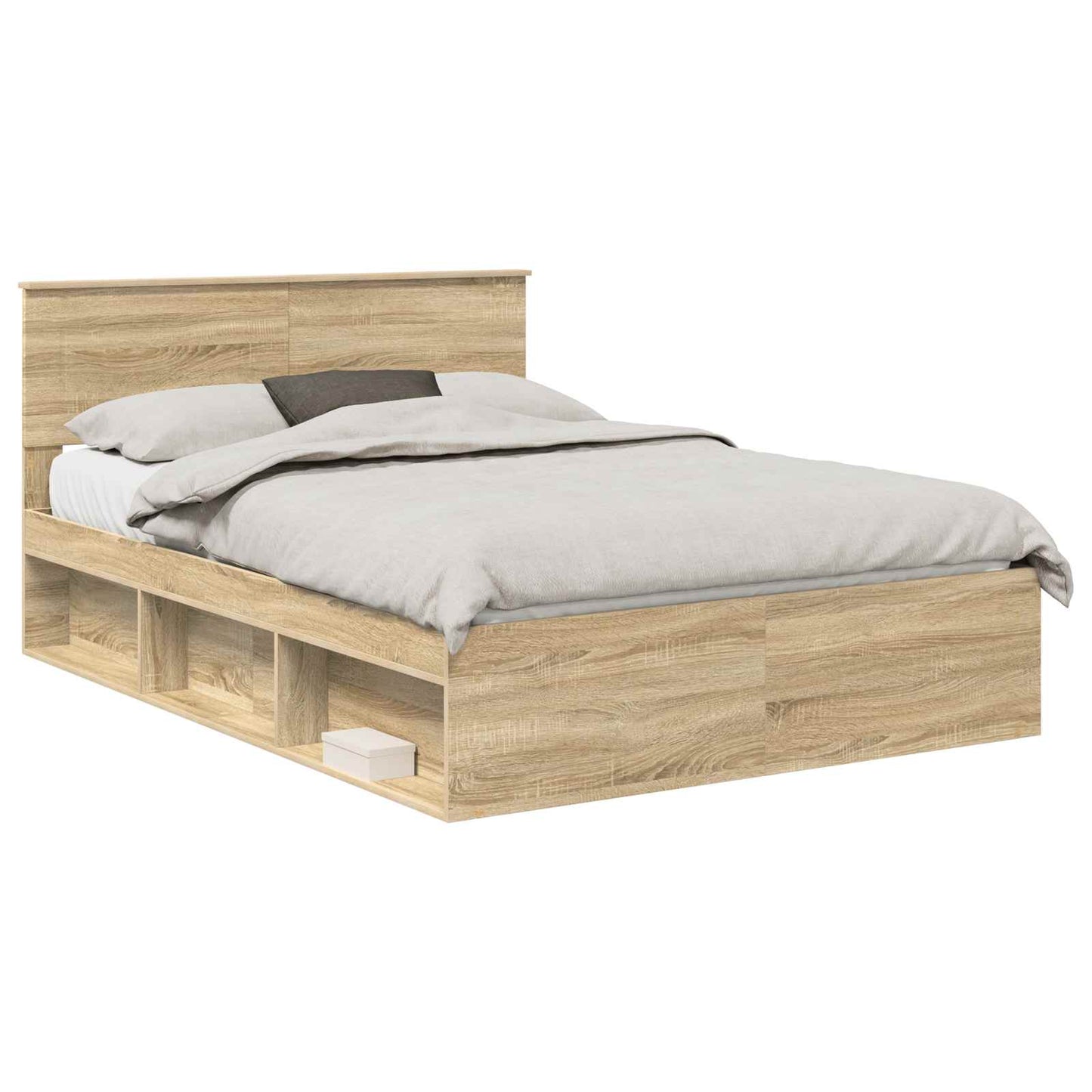Bedframe met hoofdeinde Sonoma 140 x 200 cm Bewerkt hout is nu te koop bij PeponiXL, paradijselijk wonen!