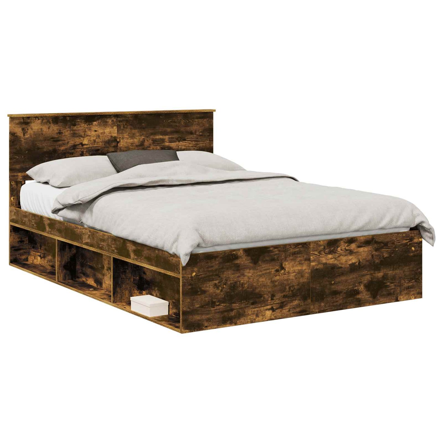 Bedframe met hoofdeinde Gerookt eiken 140 x 200 cm Bewerkt hout is nu te koop bij PeponiXL, paradijselijk wonen!